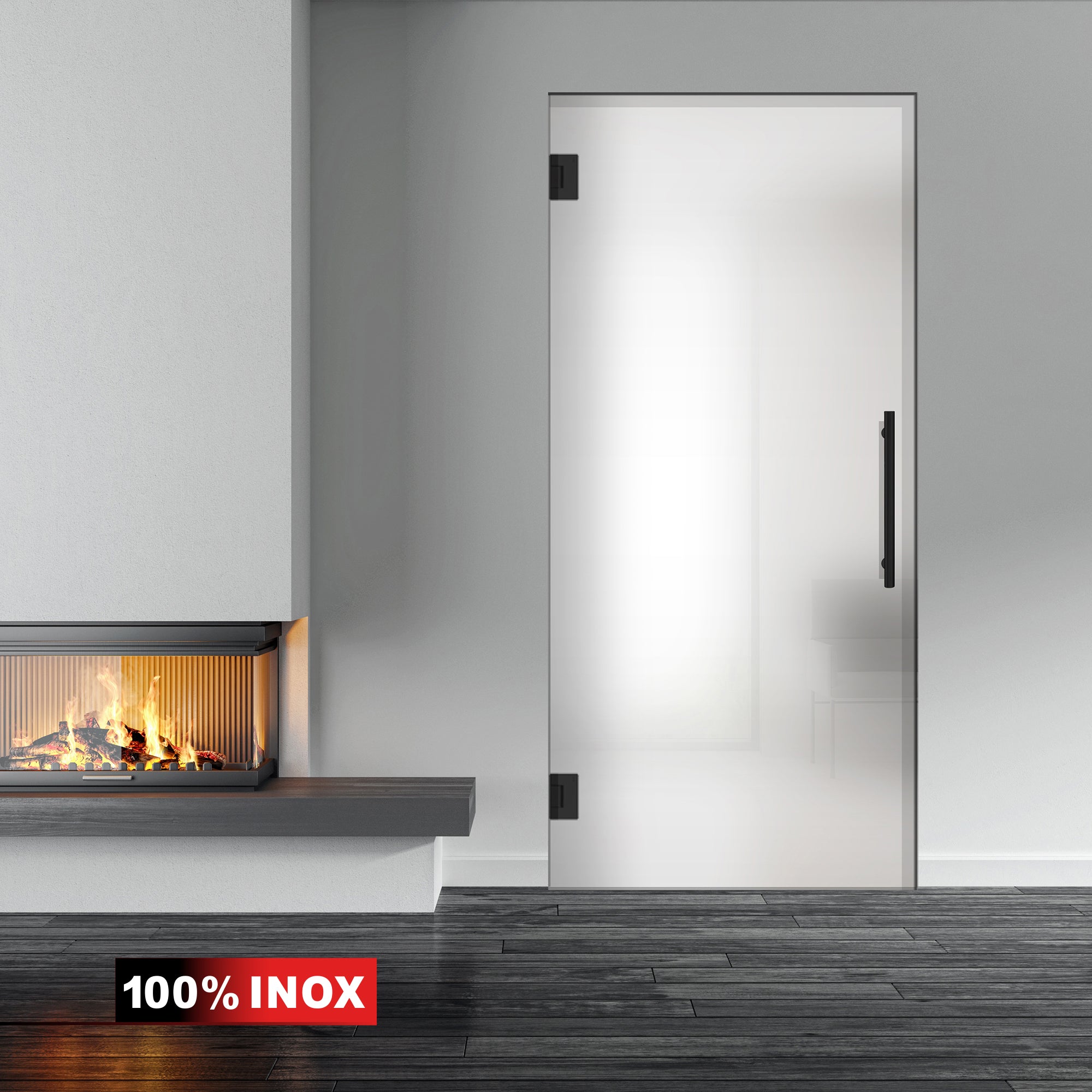 Hinged glass door black, #Satiné