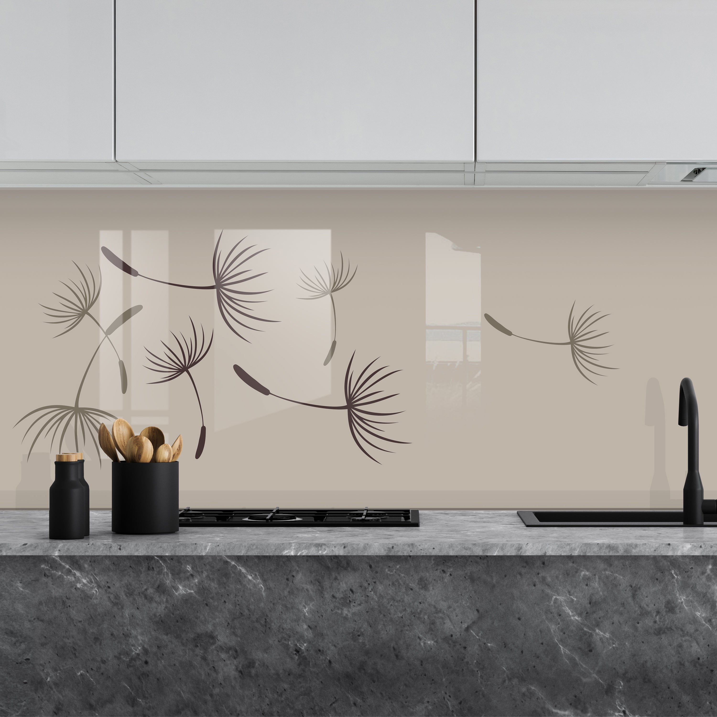 Painted kitchen glass cladding