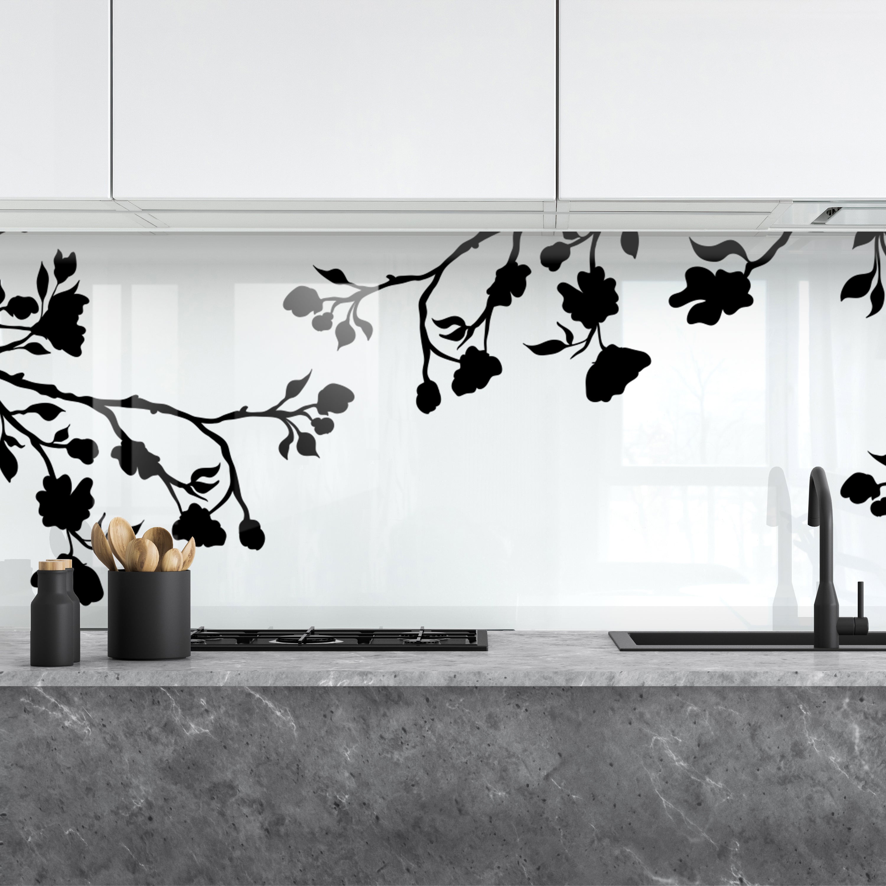 Painted kitchen glass cladding