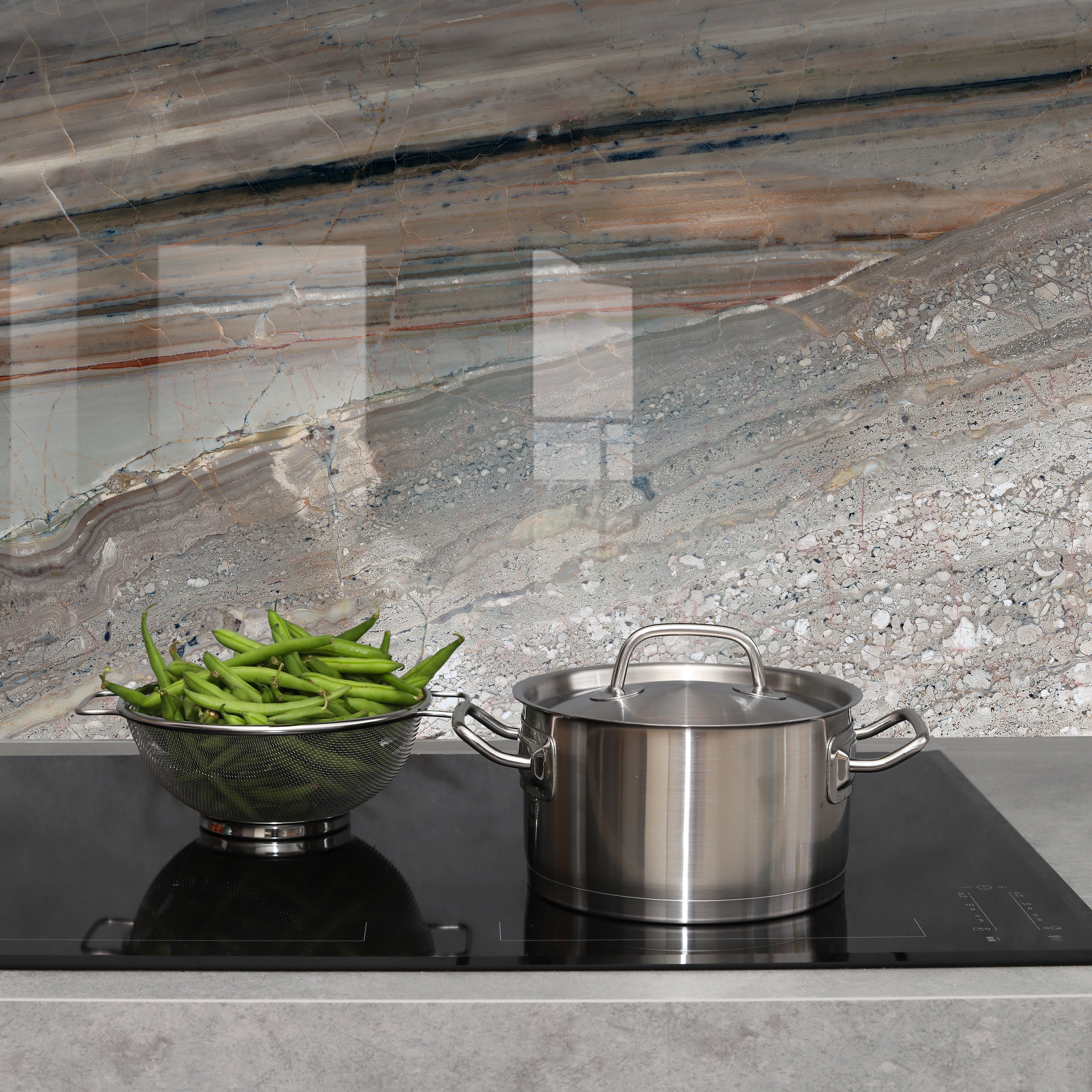 Printed glass kitchen splashback