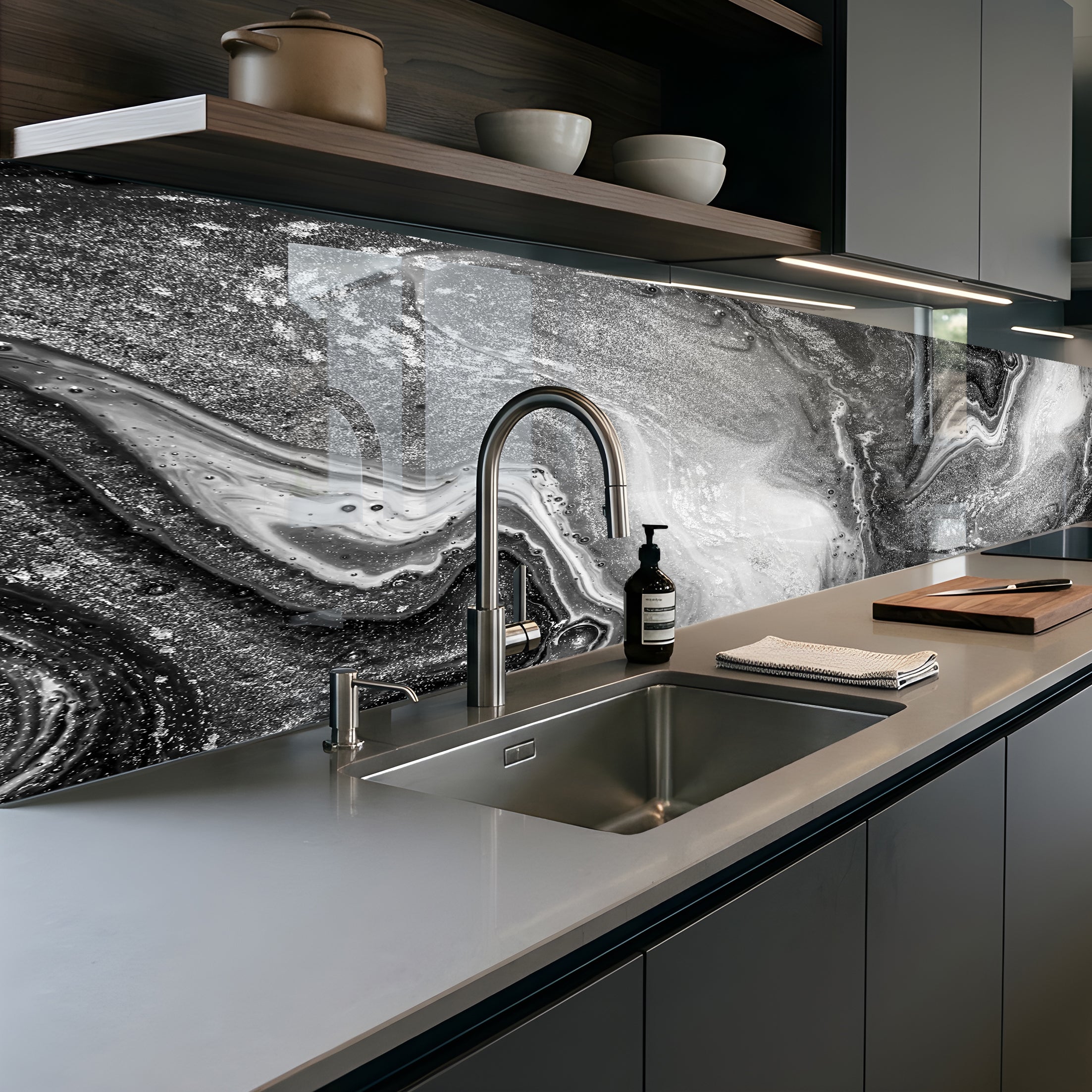 Printed glass kitchen splashback