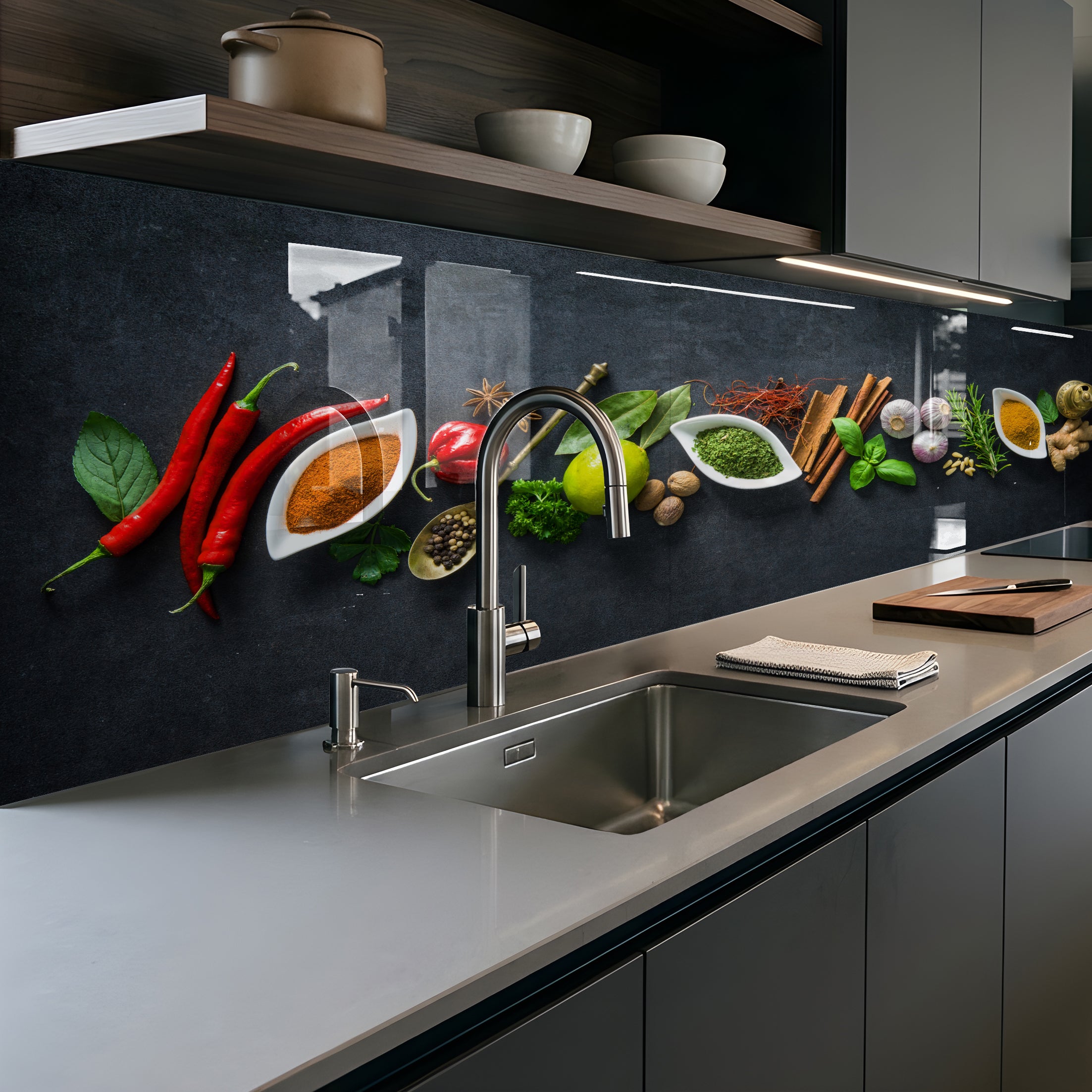 Painted kitchen glass cladding