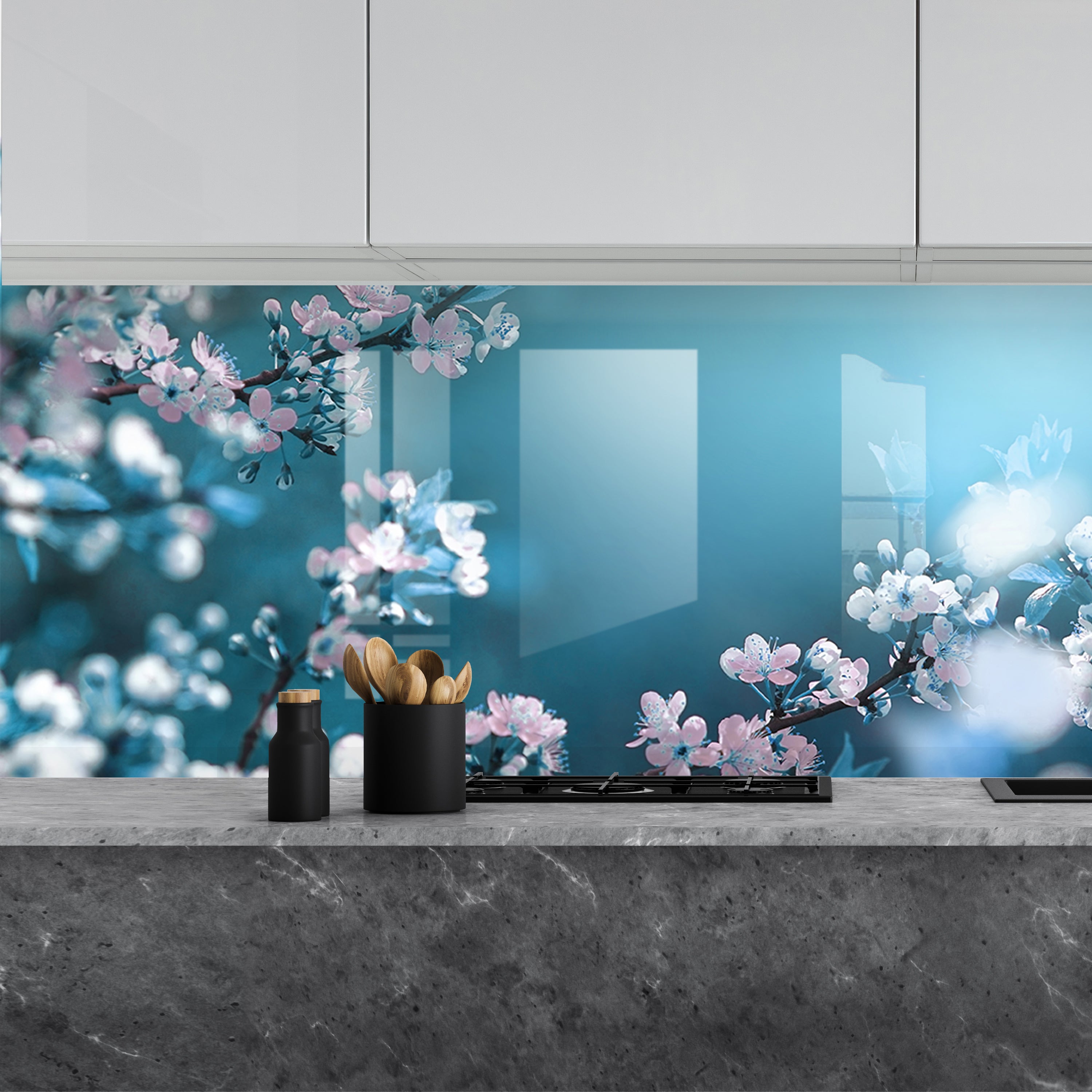Painted kitchen glass cladding