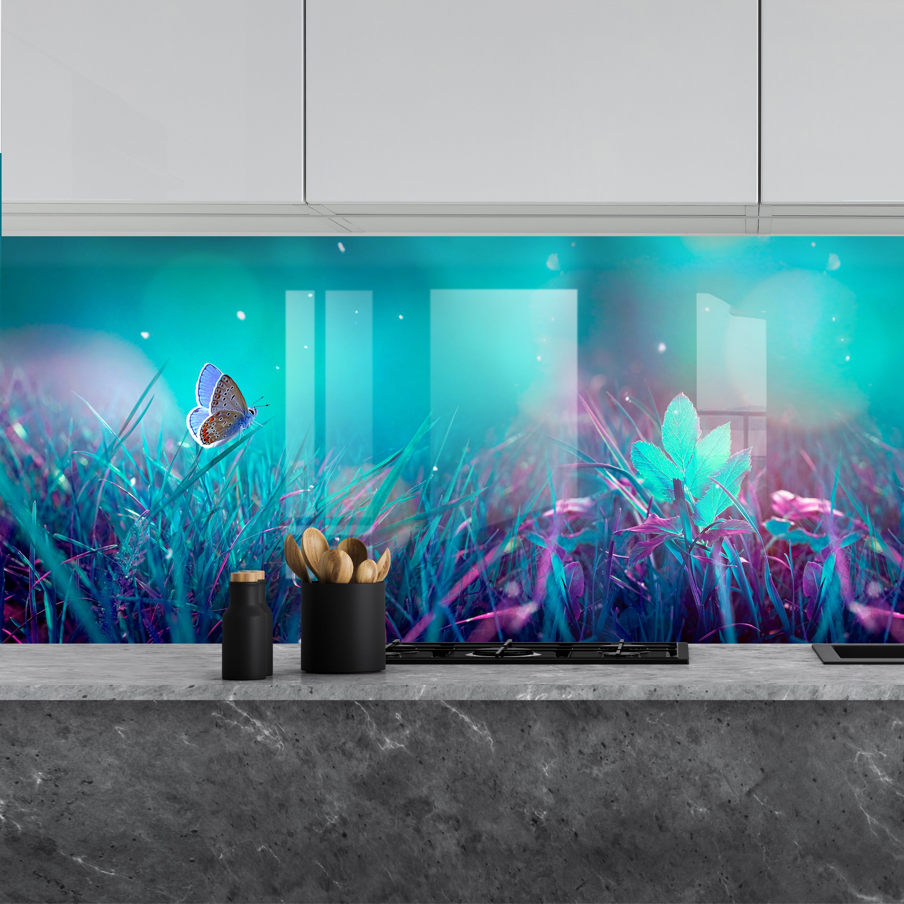 Painted kitchen glass cladding