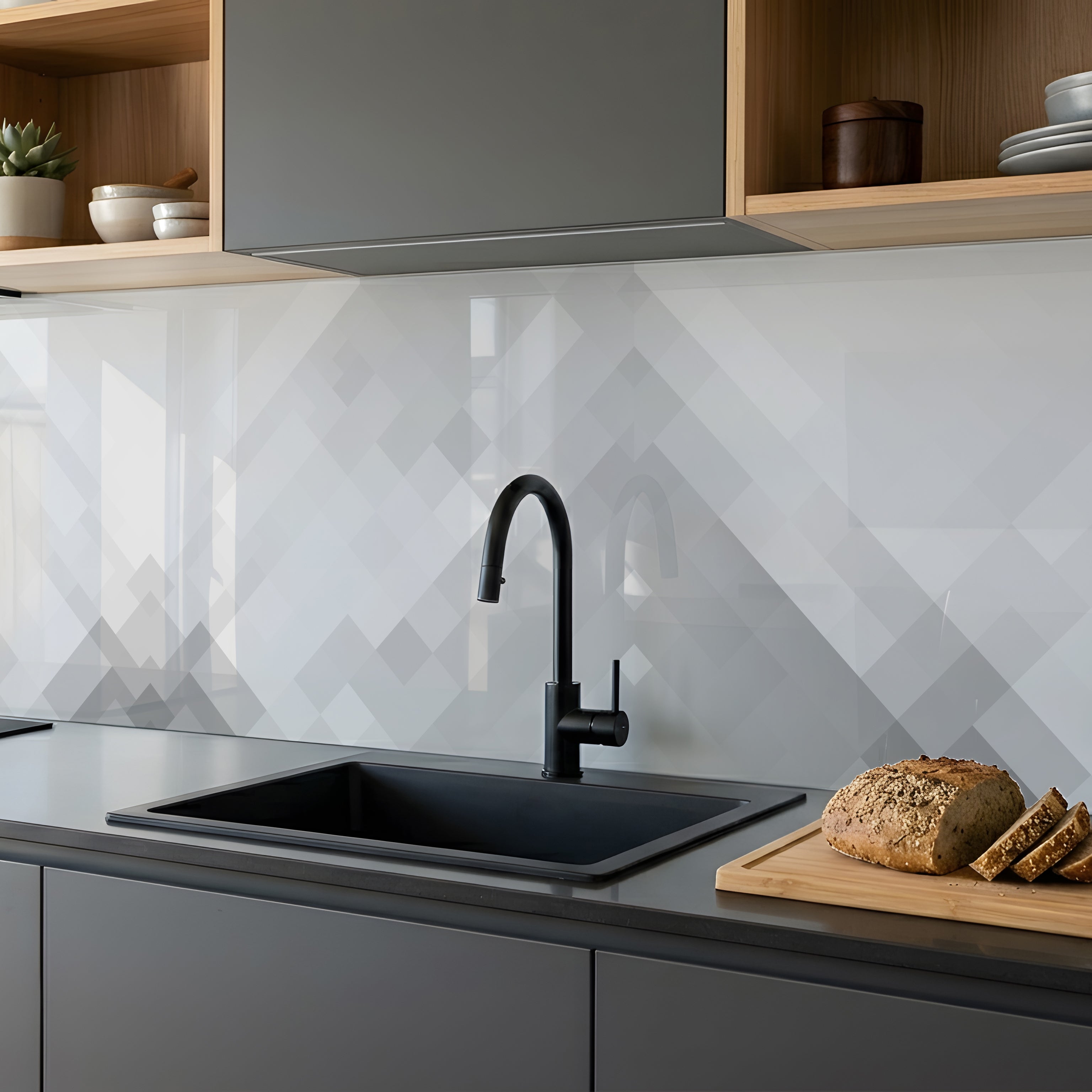 Printed glass kitchen splashback