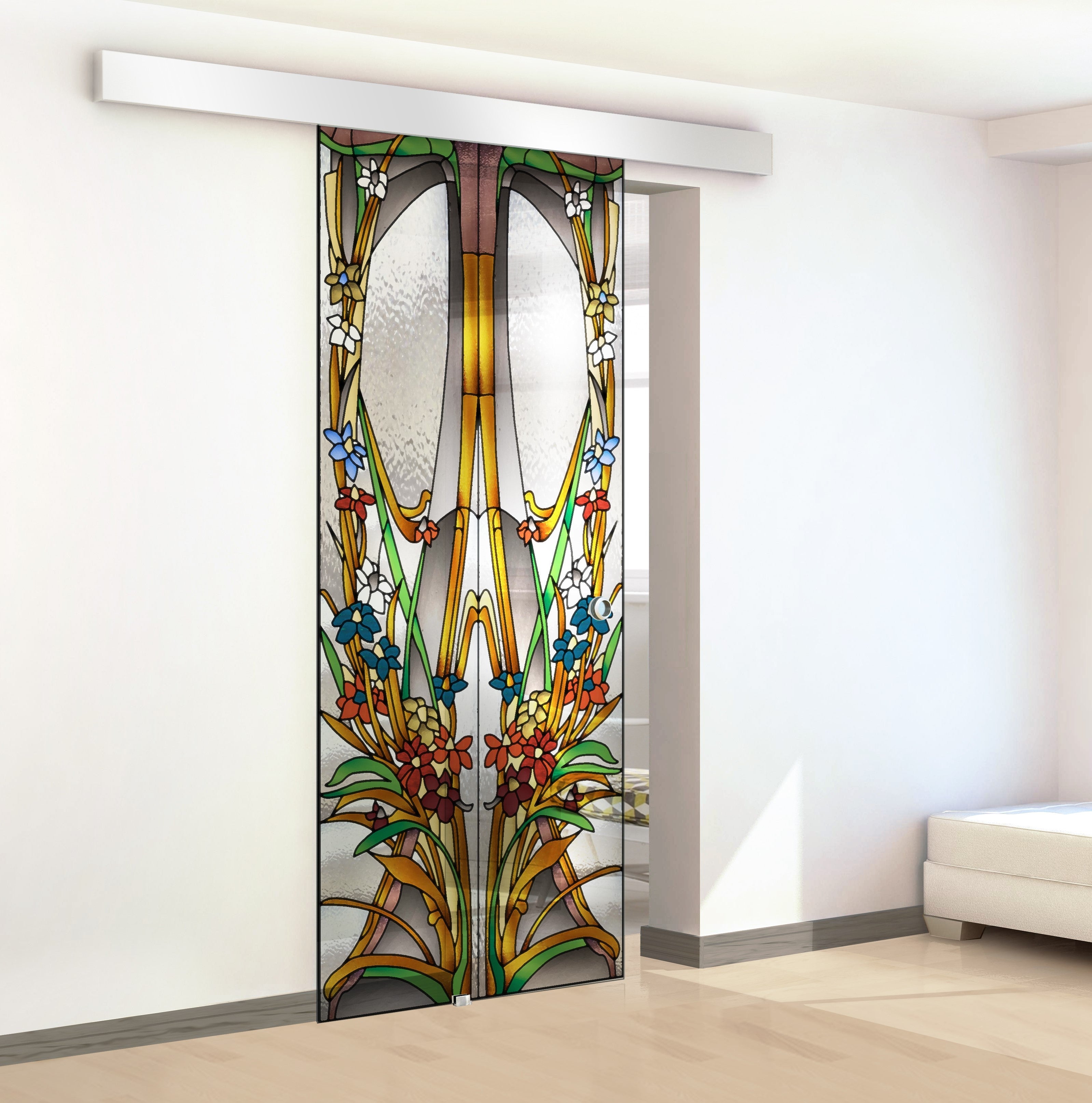 Stained glass door, Sliding glass door #Clear