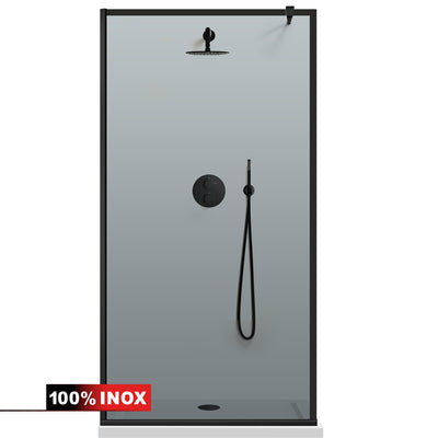 Shower Screens Walk-in, Black shower wall, #Grey #Grey
