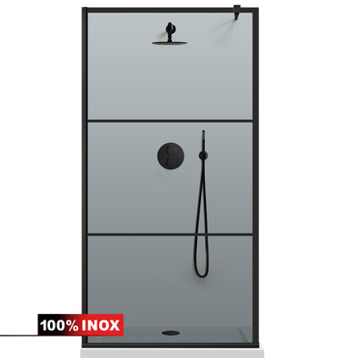 Shower Screens Walk-in, Black shower wall, #Grey #Grey
