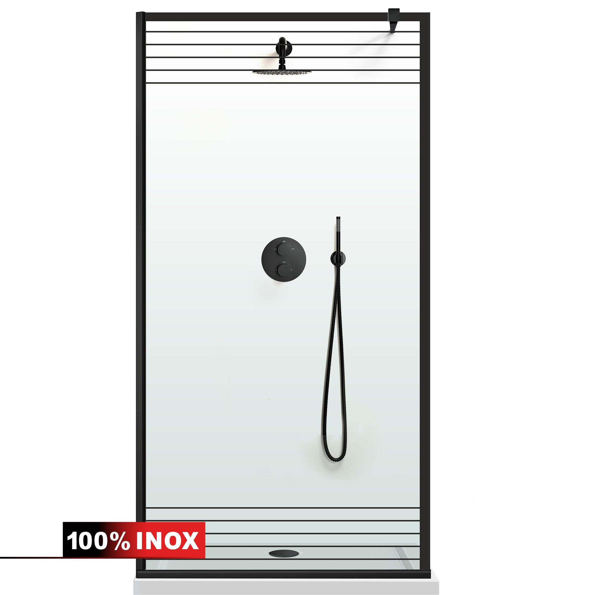Paravan dus Walk-in, Perete dus  Negru, #Clara