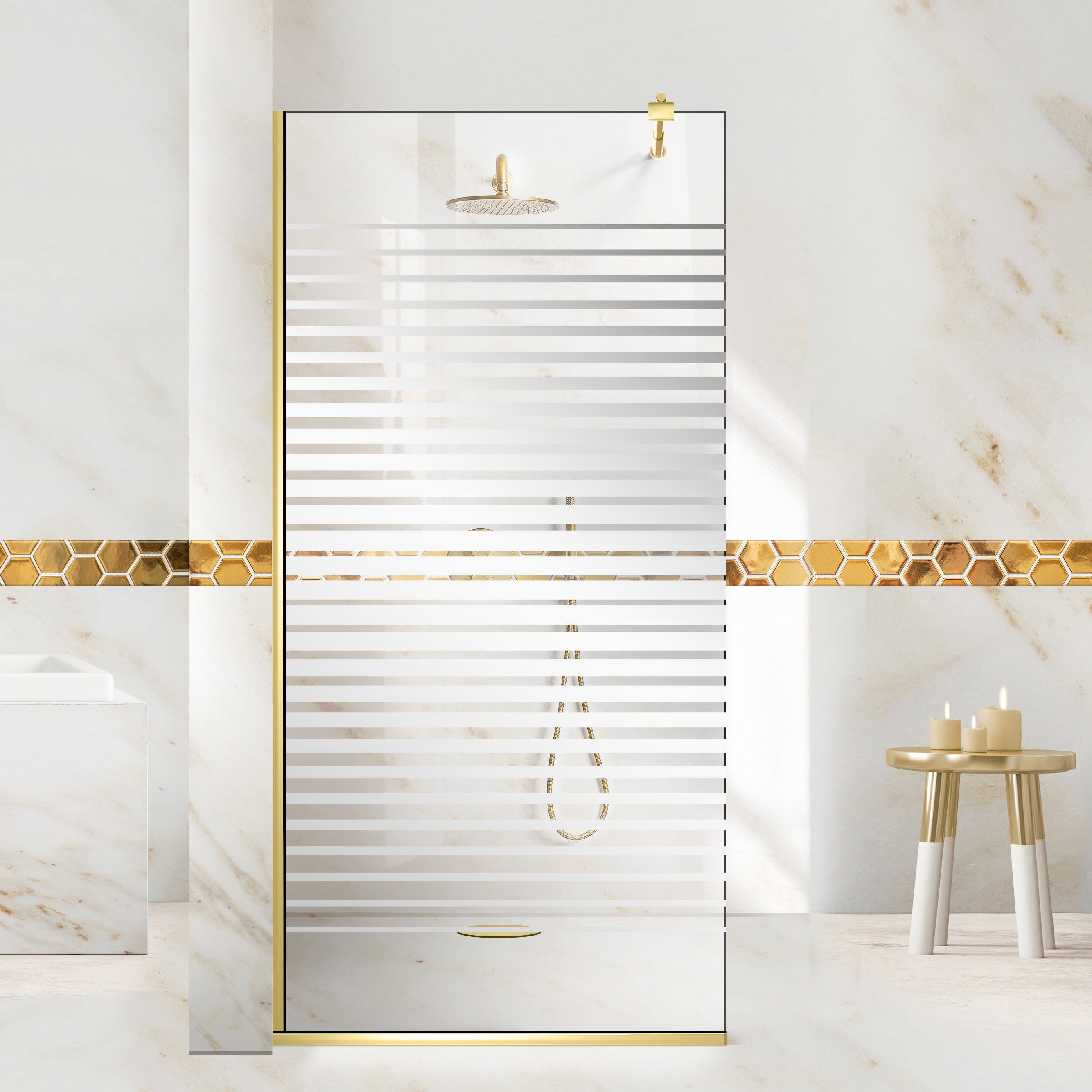Shower Screens Walk-in, Shower Wall Gold, #Clear #Water-Clear