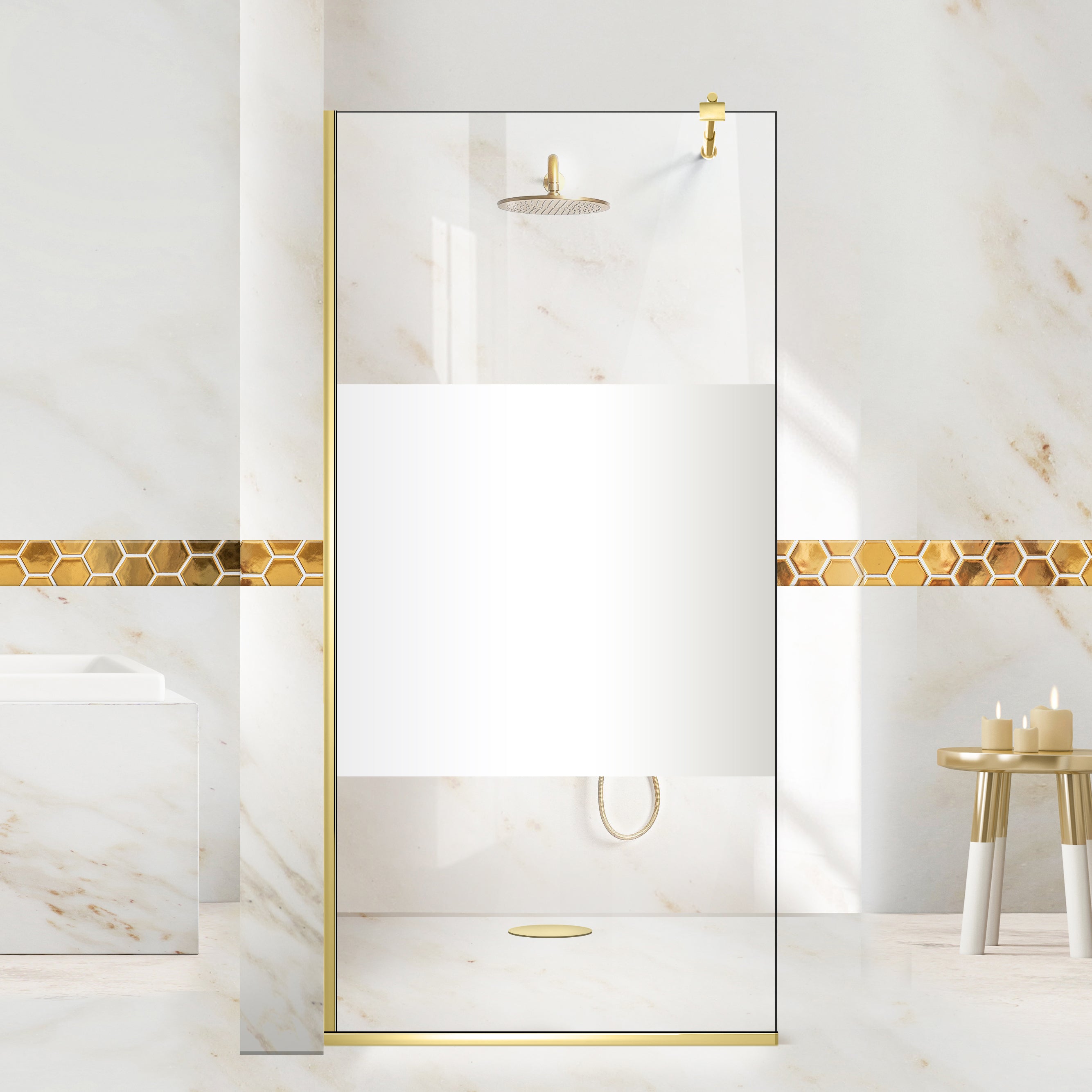 Shower Screens Walk-in, Shower Wall Gold, #Clear #Water-Clear