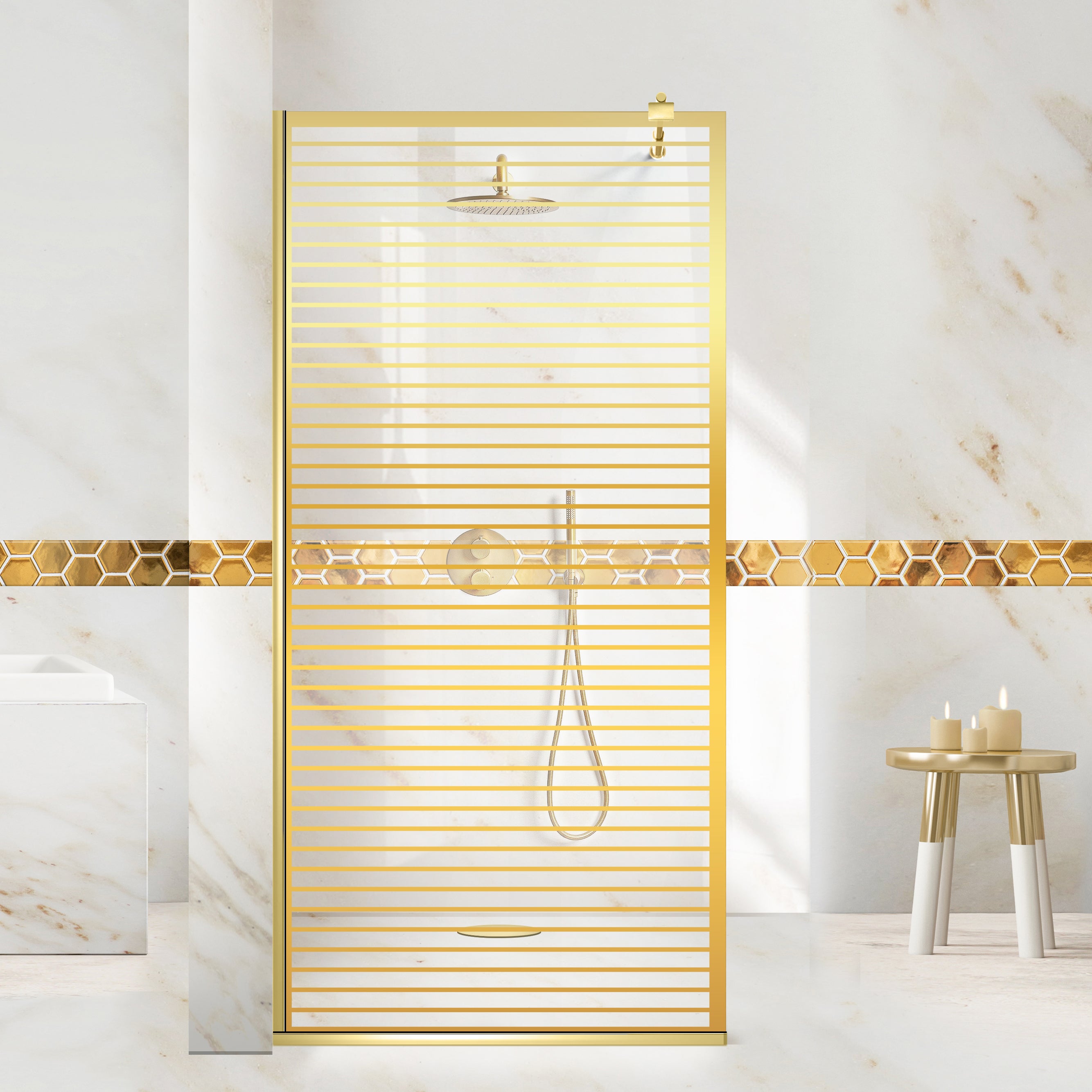 Shower Screens Walk-in, Shower Wall Gold, #Clear #Water-Clear