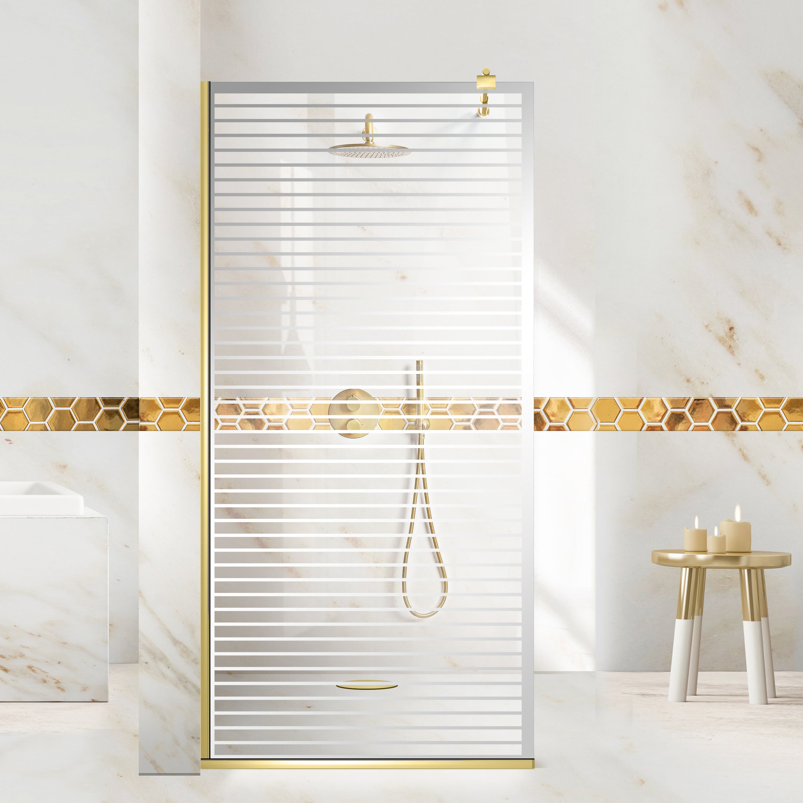 Shower Screens Walk-in, Shower Wall Gold, #Clear #Water-Clear