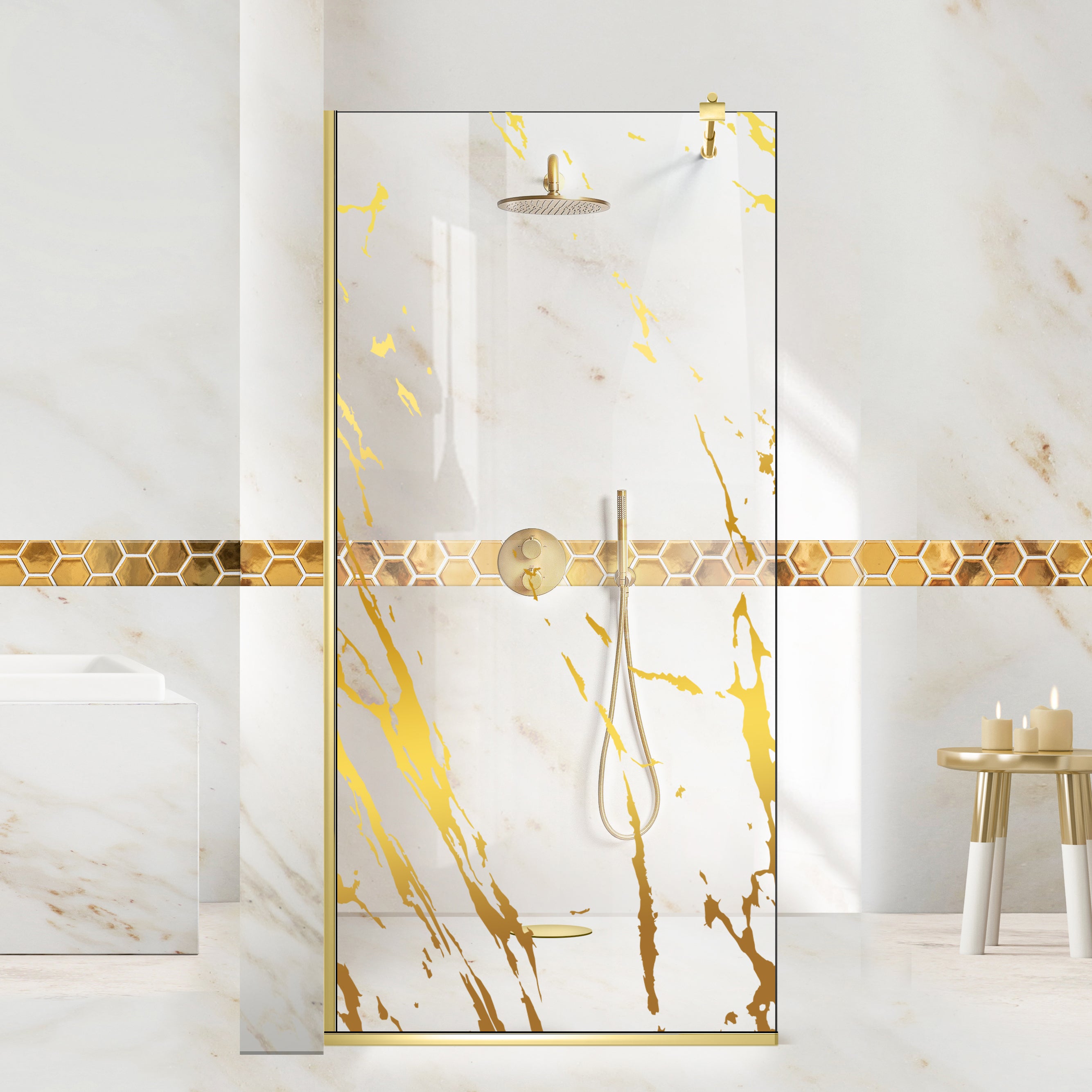 Shower Screens Walk-in, Shower Wall Gold, #Clear #Water-Clear