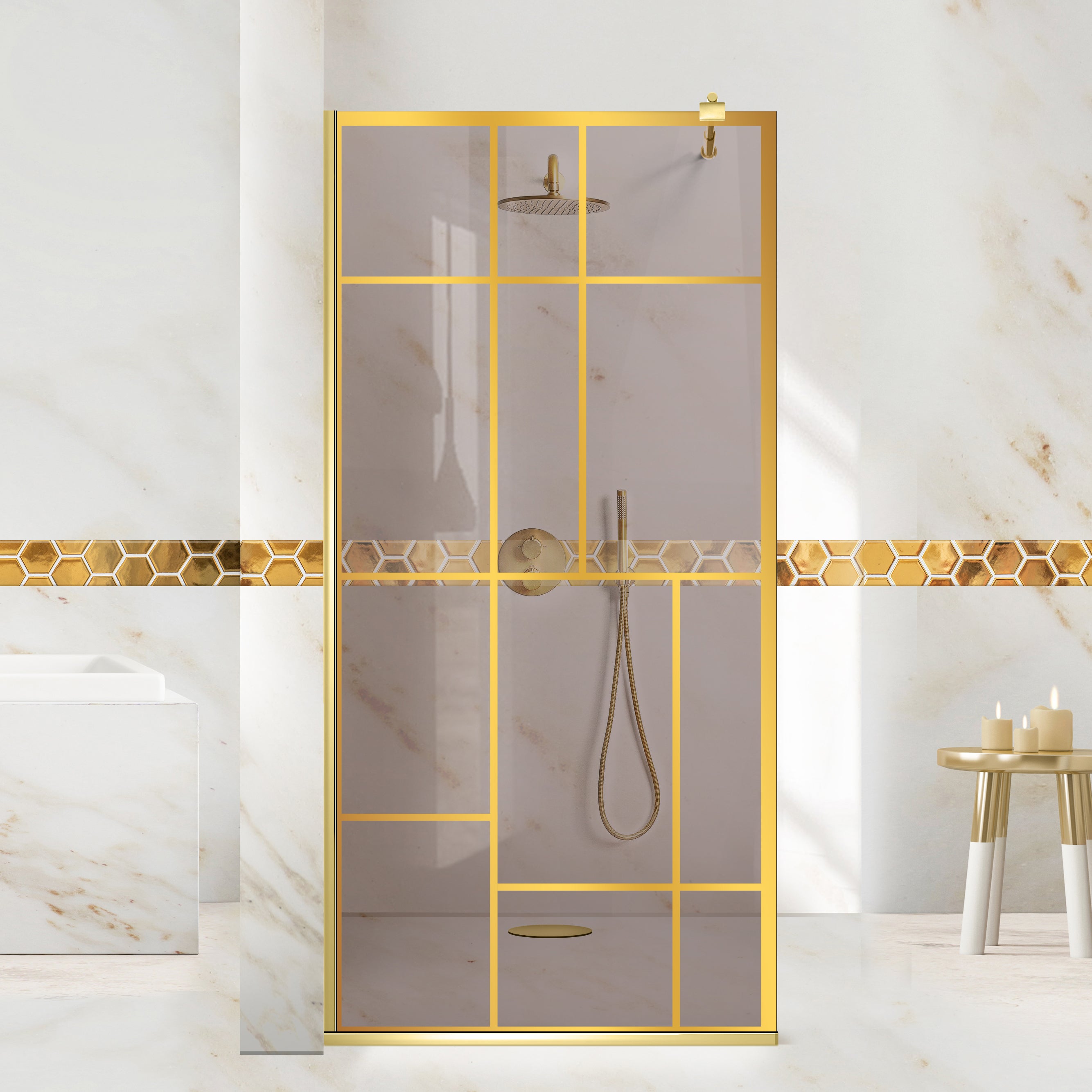 Shower Screens Walk-in, Shower Wall Gold, #Bronze #Bronze