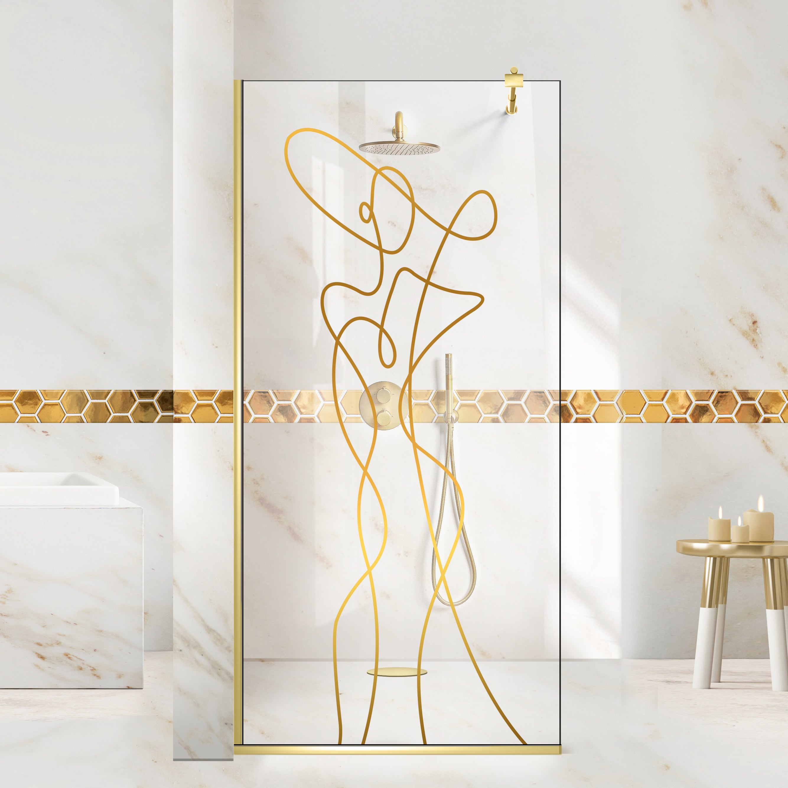 Shower Screens Walk-in, Shower Wall Gold, #Clear #Water-Clear