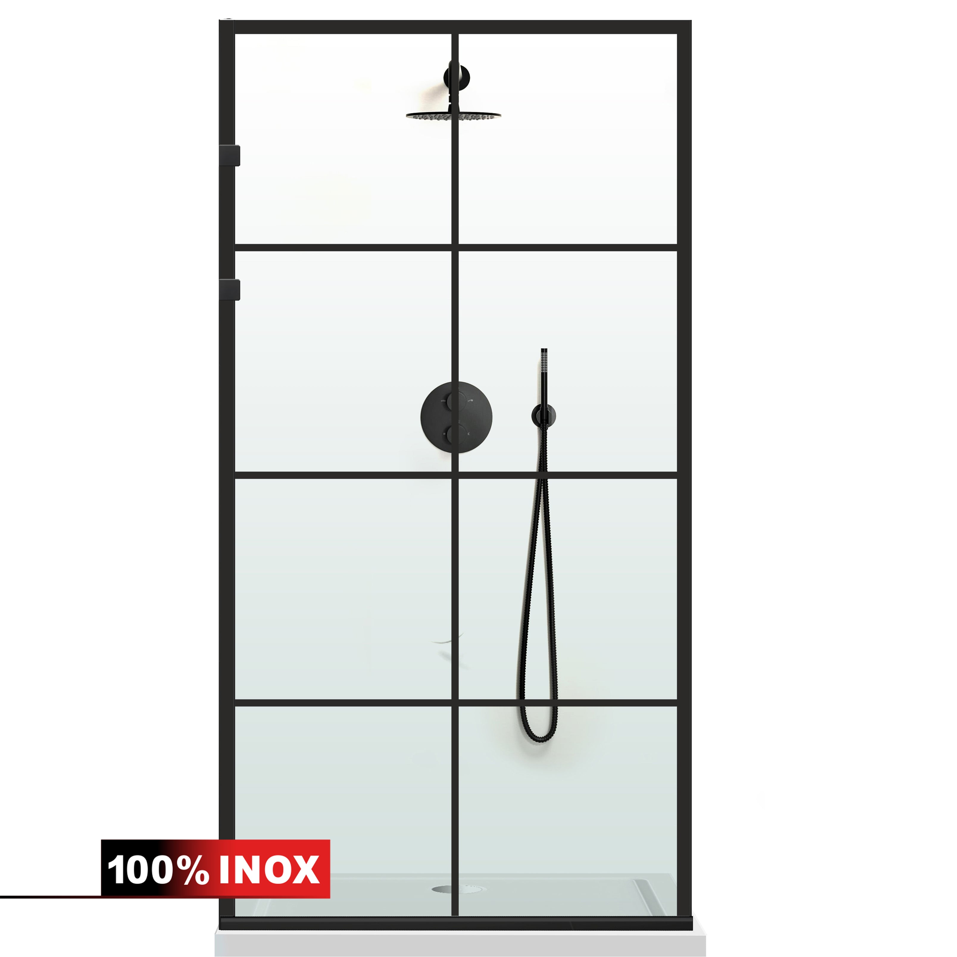 Shower Screens Walk-in, Stainless steel shower wall, matte black, #Clear #Clear