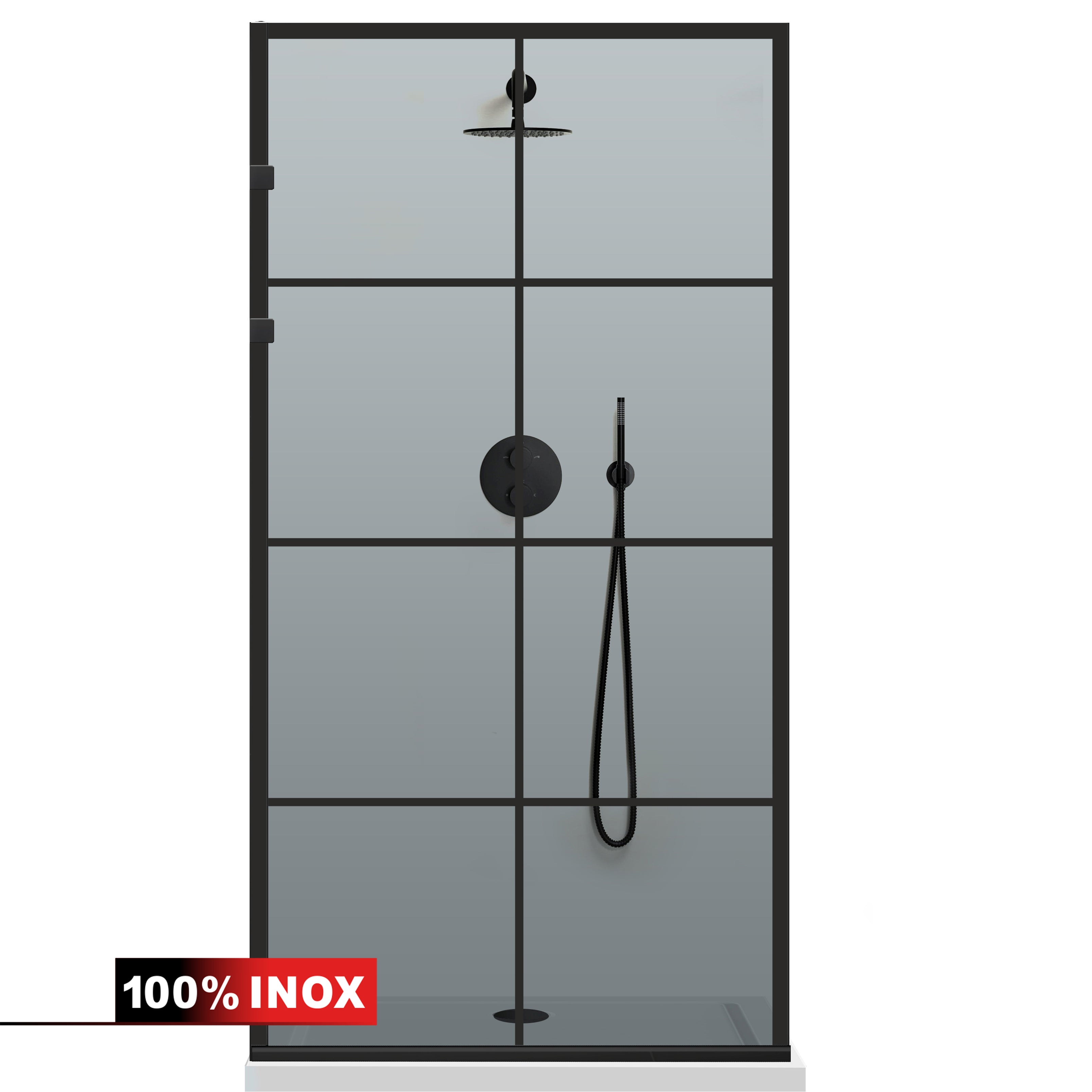 Shower Screens Walk-in, Stainless steel shower wall, matte black #Grey