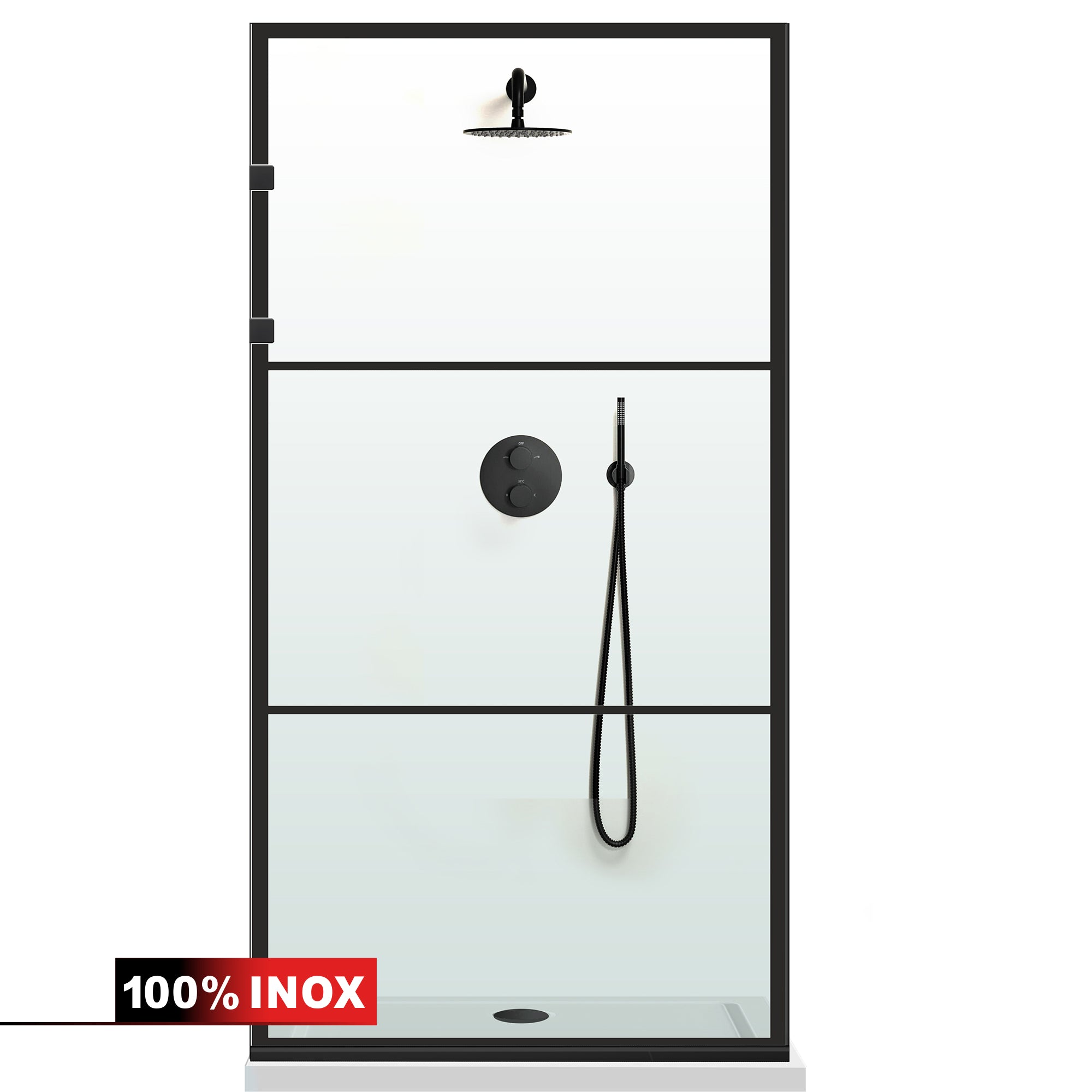 Shower Screens Walk-in, Stainless steel shower wall, matte black, #Clear #Clear