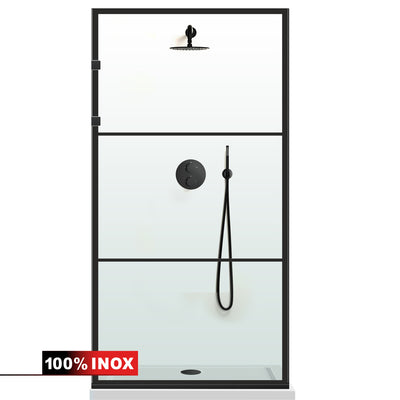 Shower Screens Walk-in, Stainless steel shower wall, matte black, #Clear #Clear