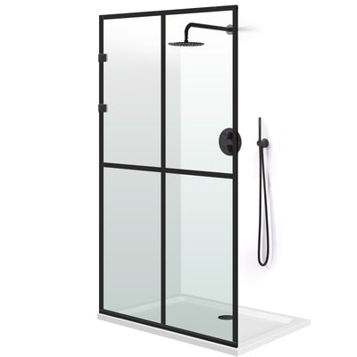 Shower Screens Walk-in, Stainless steel shower wall, matte black, #Clear #Clear