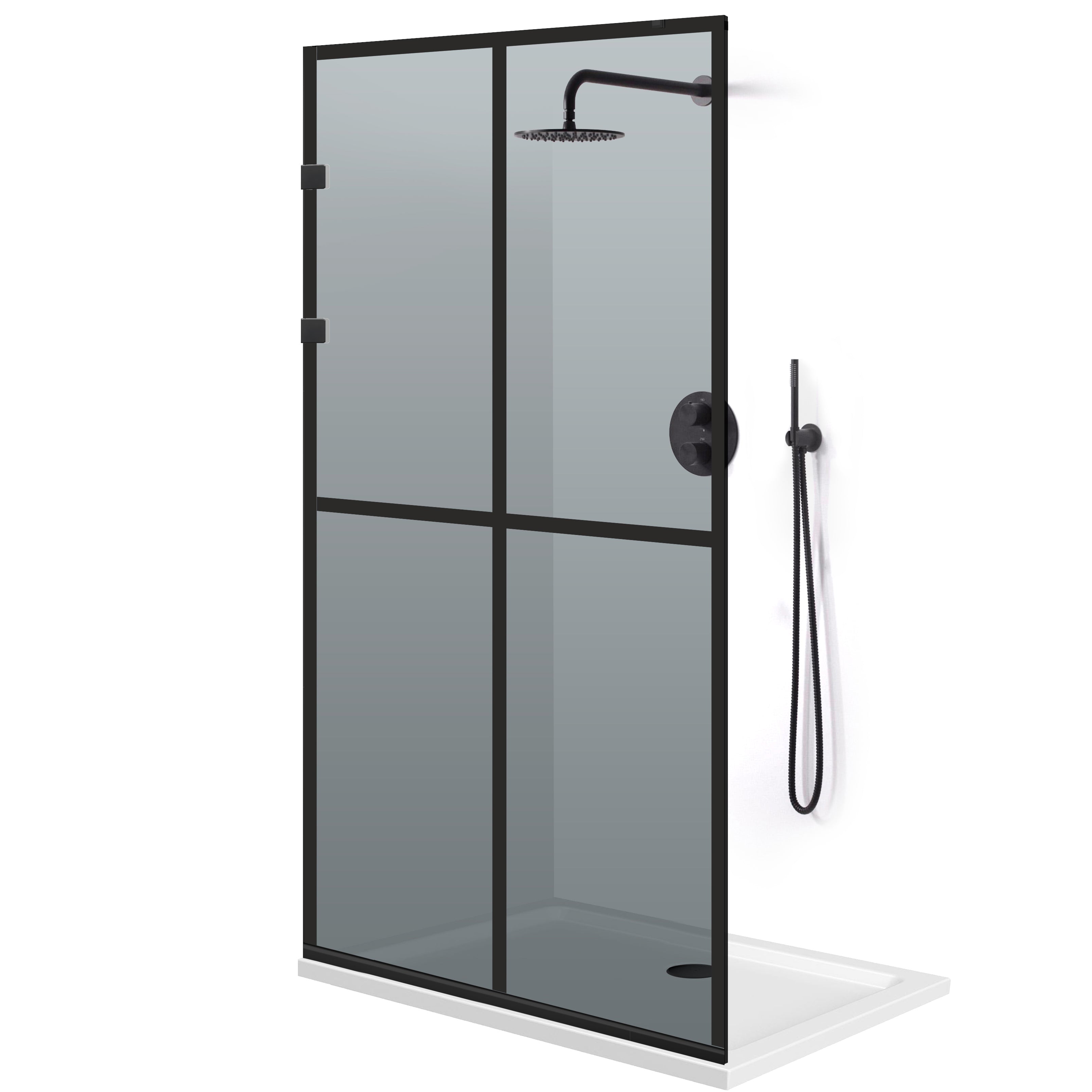 Shower Screens Walk-in, Stainless steel shower wall, matte black #Grey