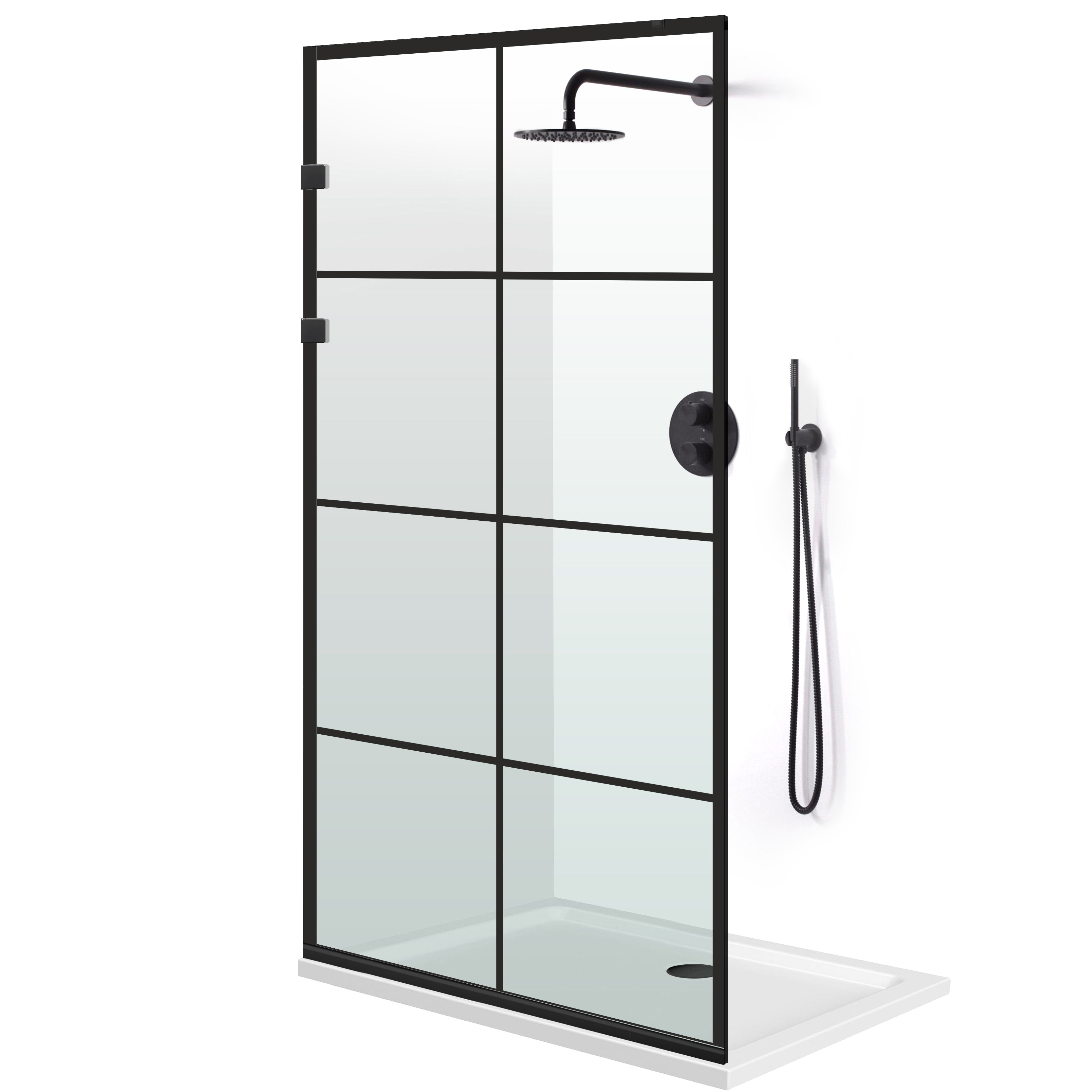Shower Screens Walk-in, Stainless steel shower wall, matte black, #Clear #Clear