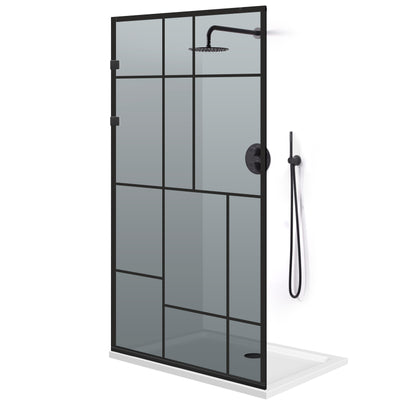 Shower Screens Walk-in, Stainless steel shower wall, matte black #Grey