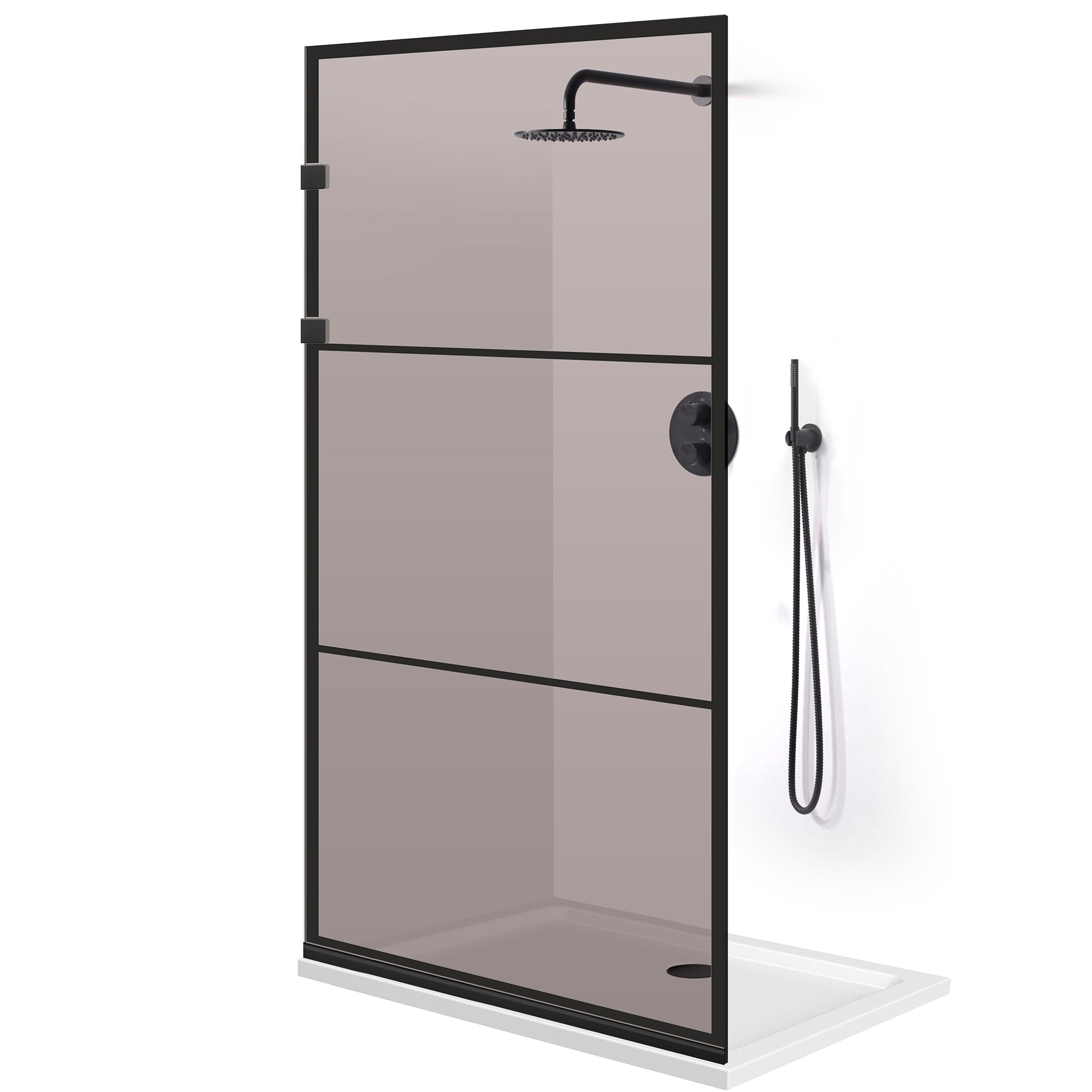 Shower Screens Walk-in, Stainless steel shower wall, matte black #Bronze