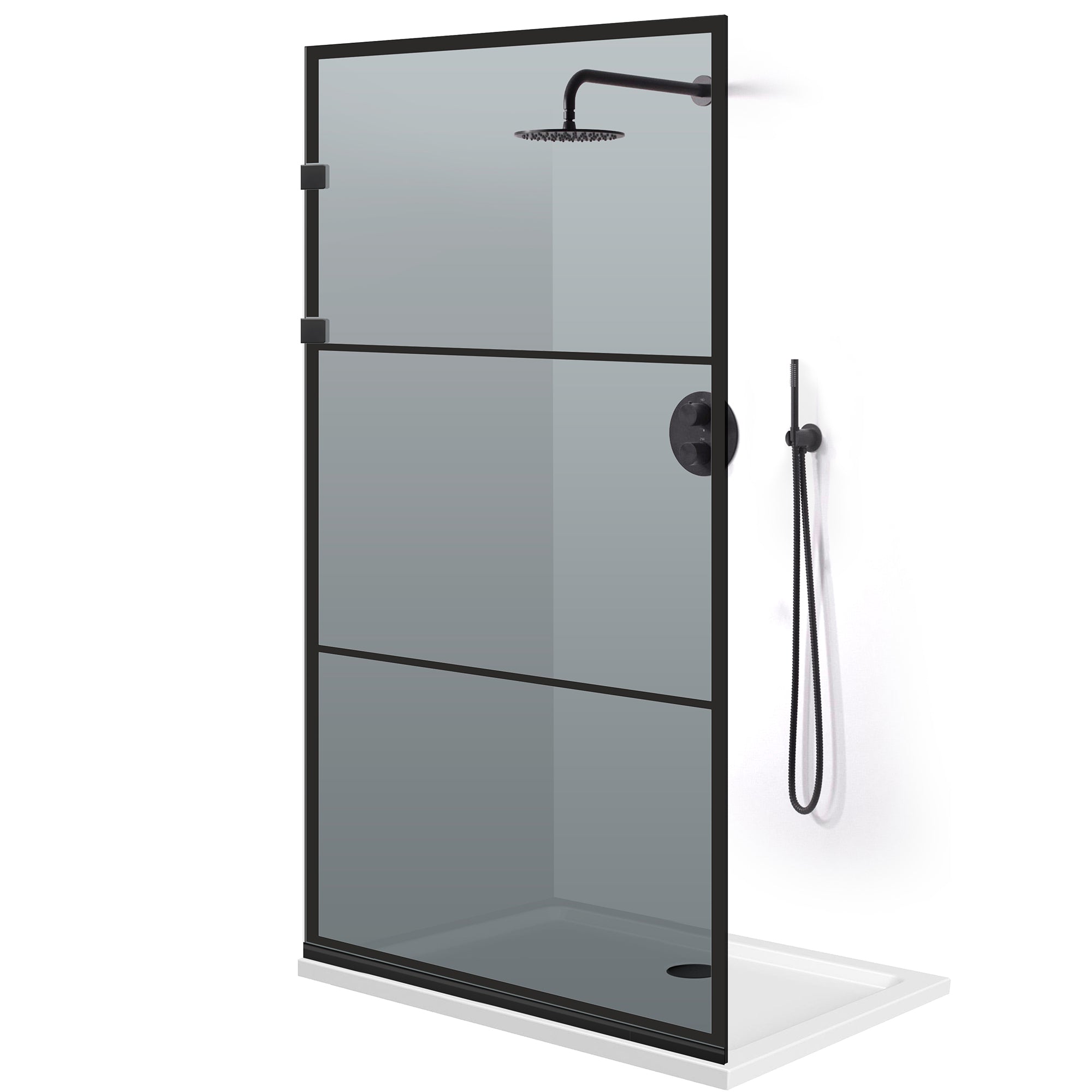 Shower Screens Walk-in, Stainless steel shower wall, matte black #Grey