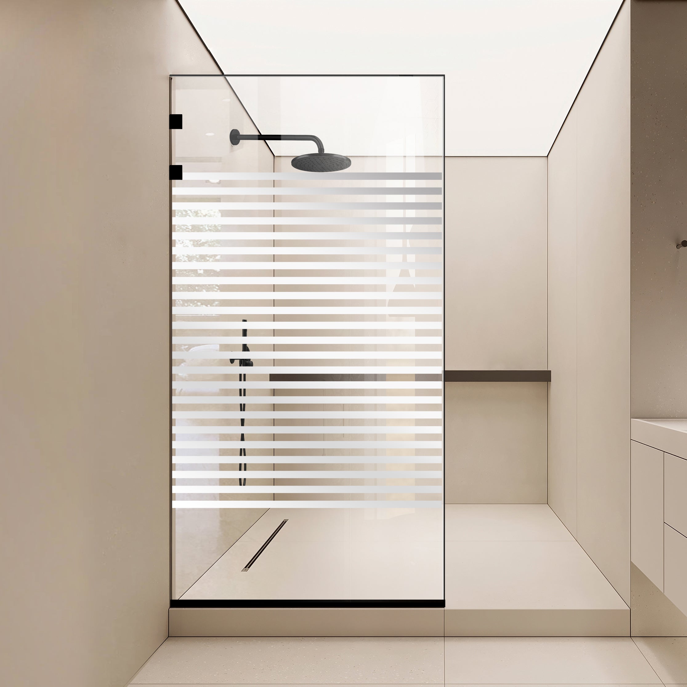 Shower Screens Walk-in, Stainless steel shower wall, matte black, #Clear #Clear