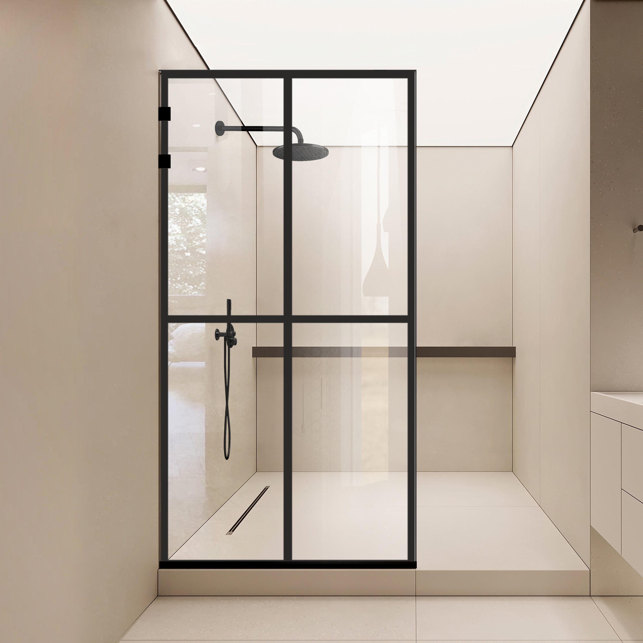 Shower Screens Walk-in, Stainless steel shower wall, matte black, #Clear #Clear