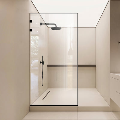 Shower Screens Walk-in, Stainless steel shower wall, matte black, #Clear #Clear