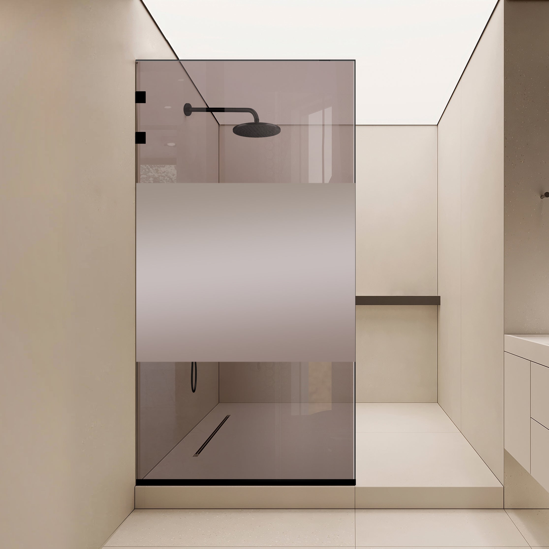 Shower Screens Walk-in, Stainless steel shower wall, matte black #Bronze