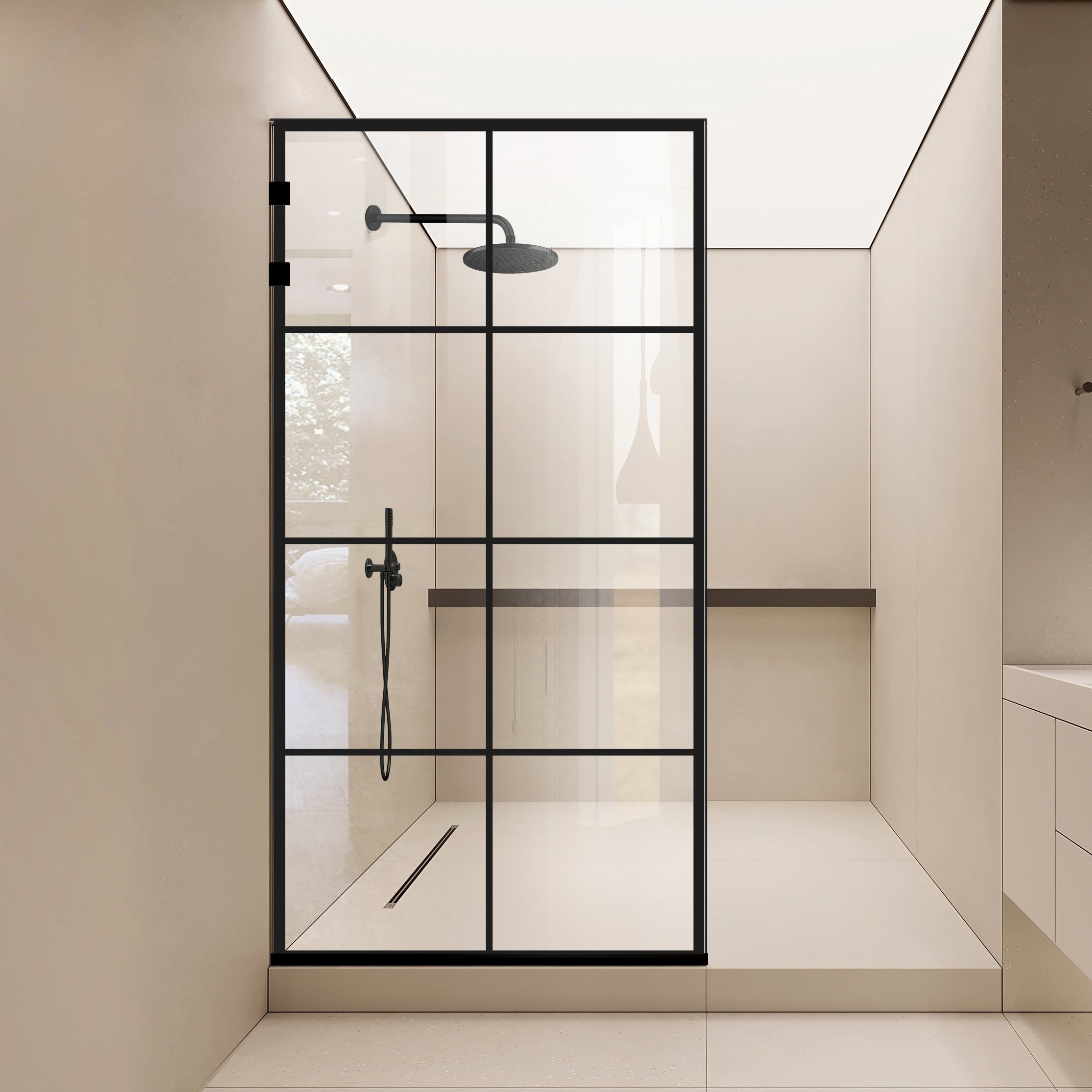 Shower Screens Walk-in, Stainless steel shower wall, matte black, #Clear #Clear