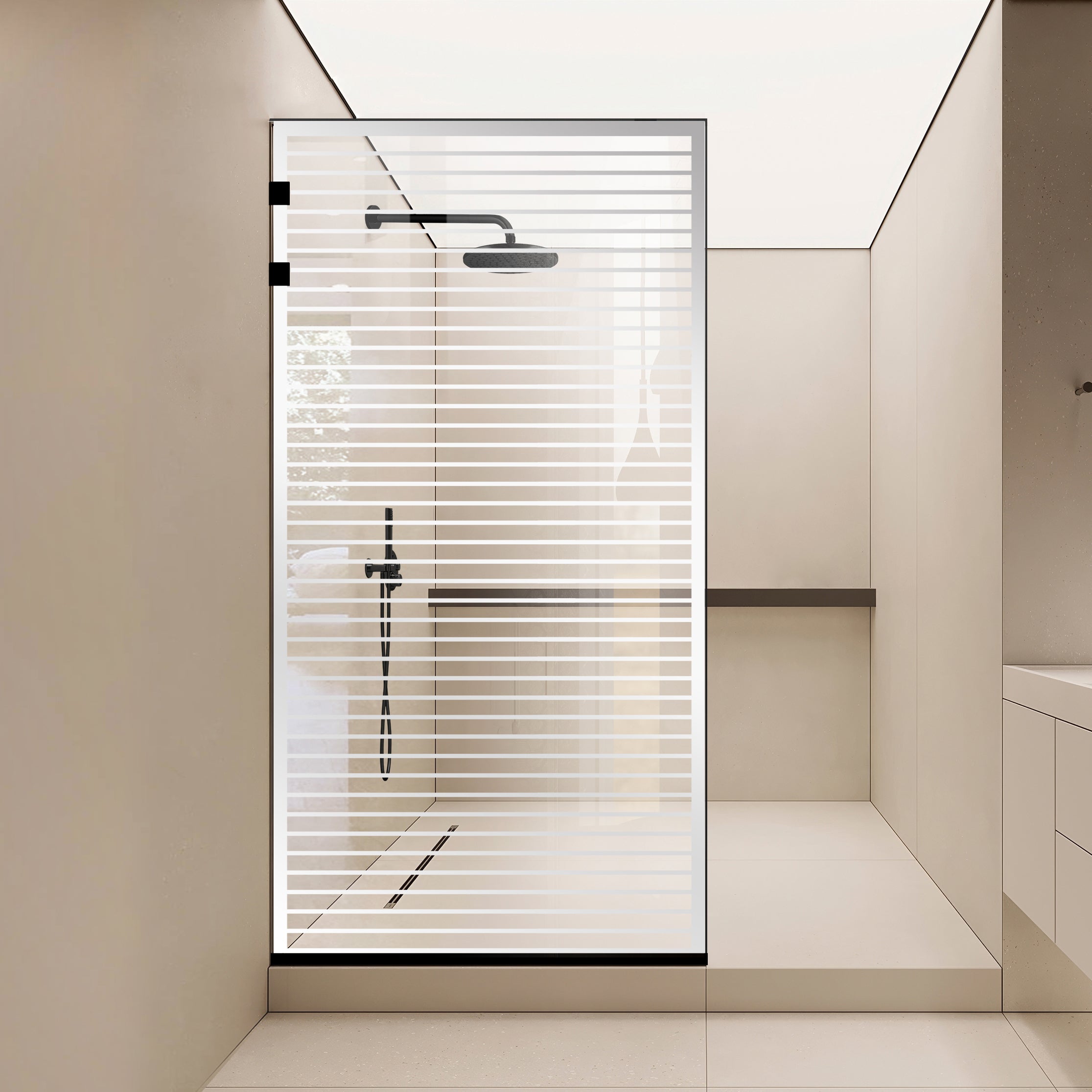 Shower Screens Walk-in, Stainless steel shower wall, matte black, #Clear #Clear