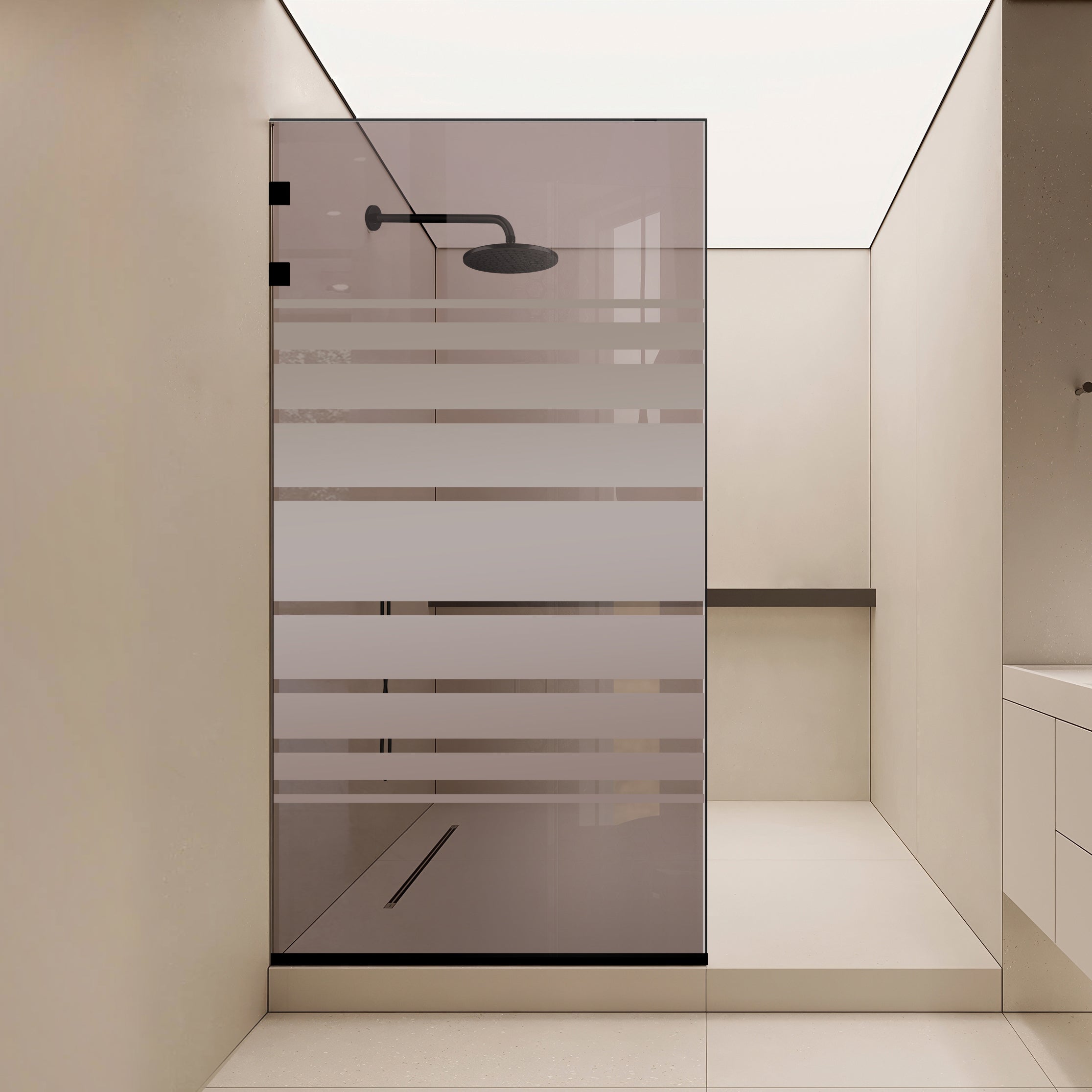 Shower Screens Walk-in, Stainless steel shower wall, matte black #Bronze