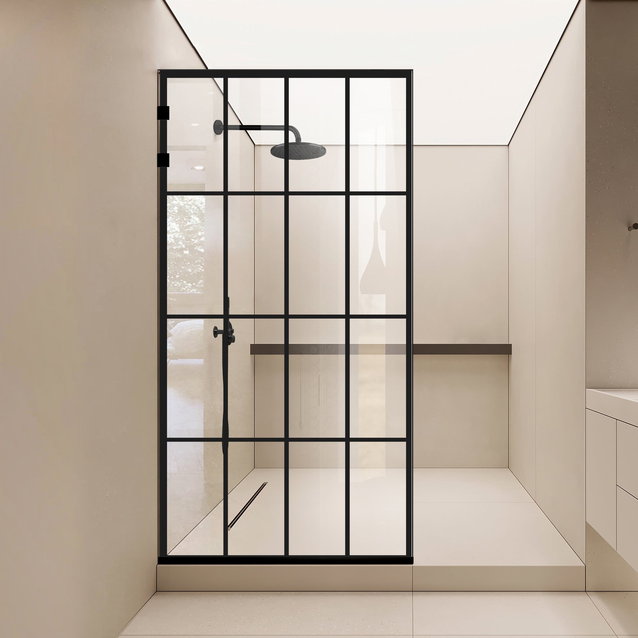 Shower Screens Walk-in, Stainless steel shower wall, matte black, #Clear #Clear