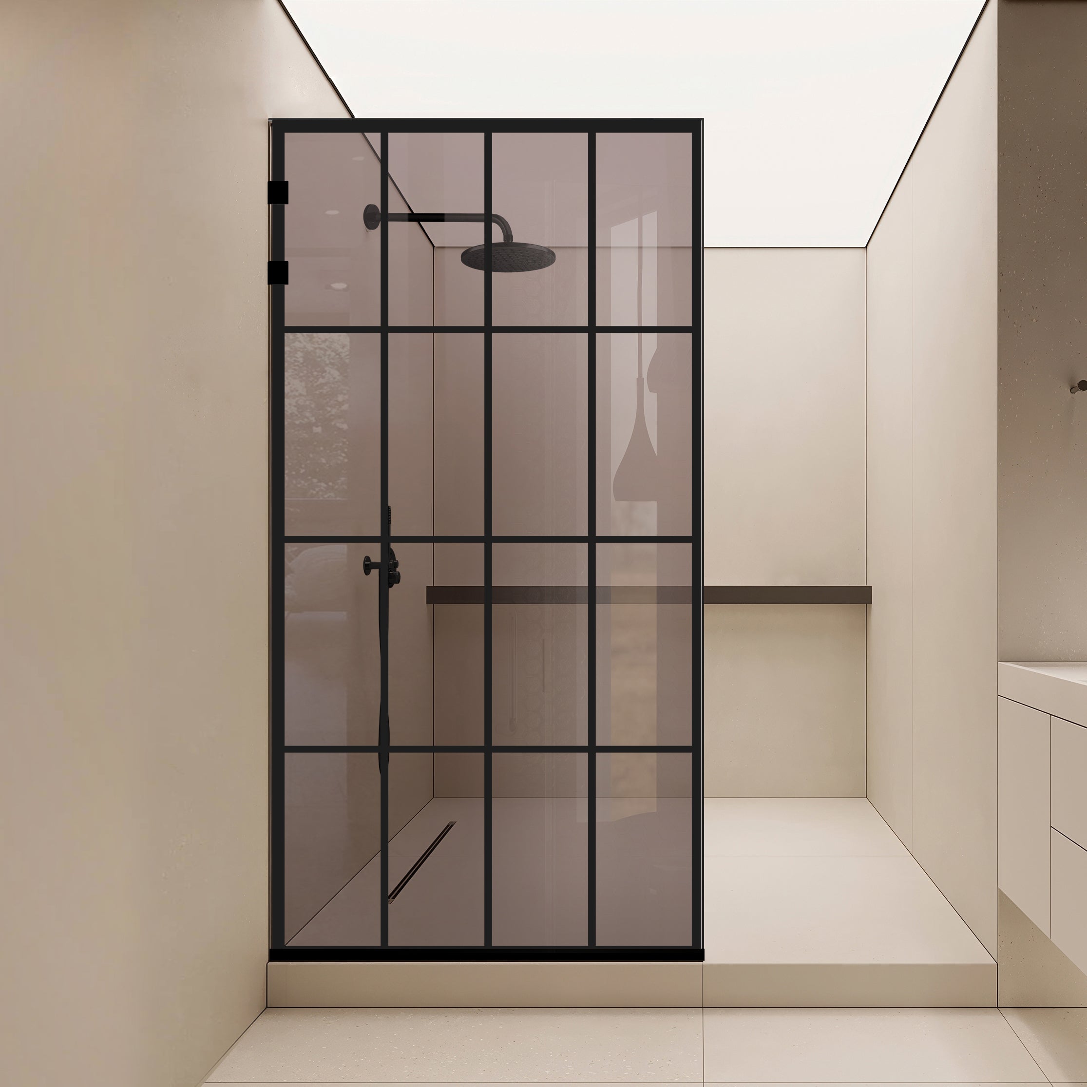 Shower Screens Walk-in, Stainless steel shower wall, matte black #Bronze