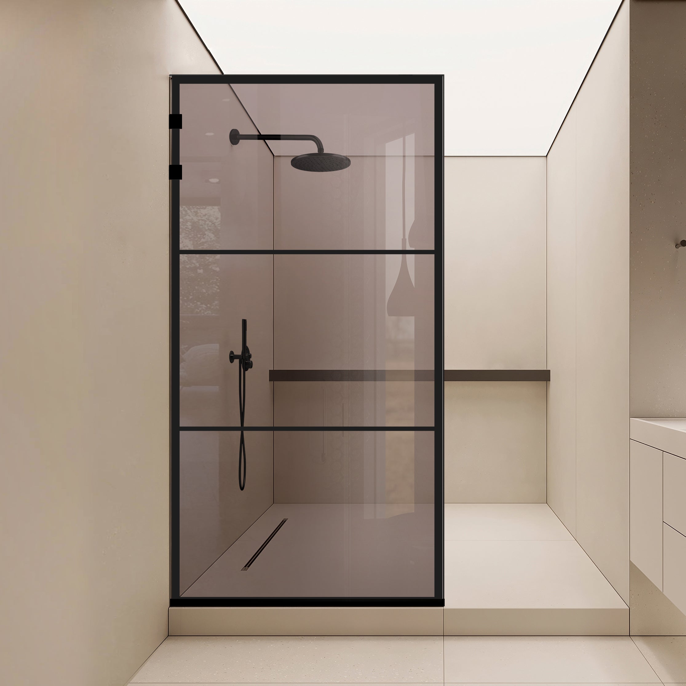 Shower Screens Walk-in, Stainless steel shower wall, matte black #Bronze
