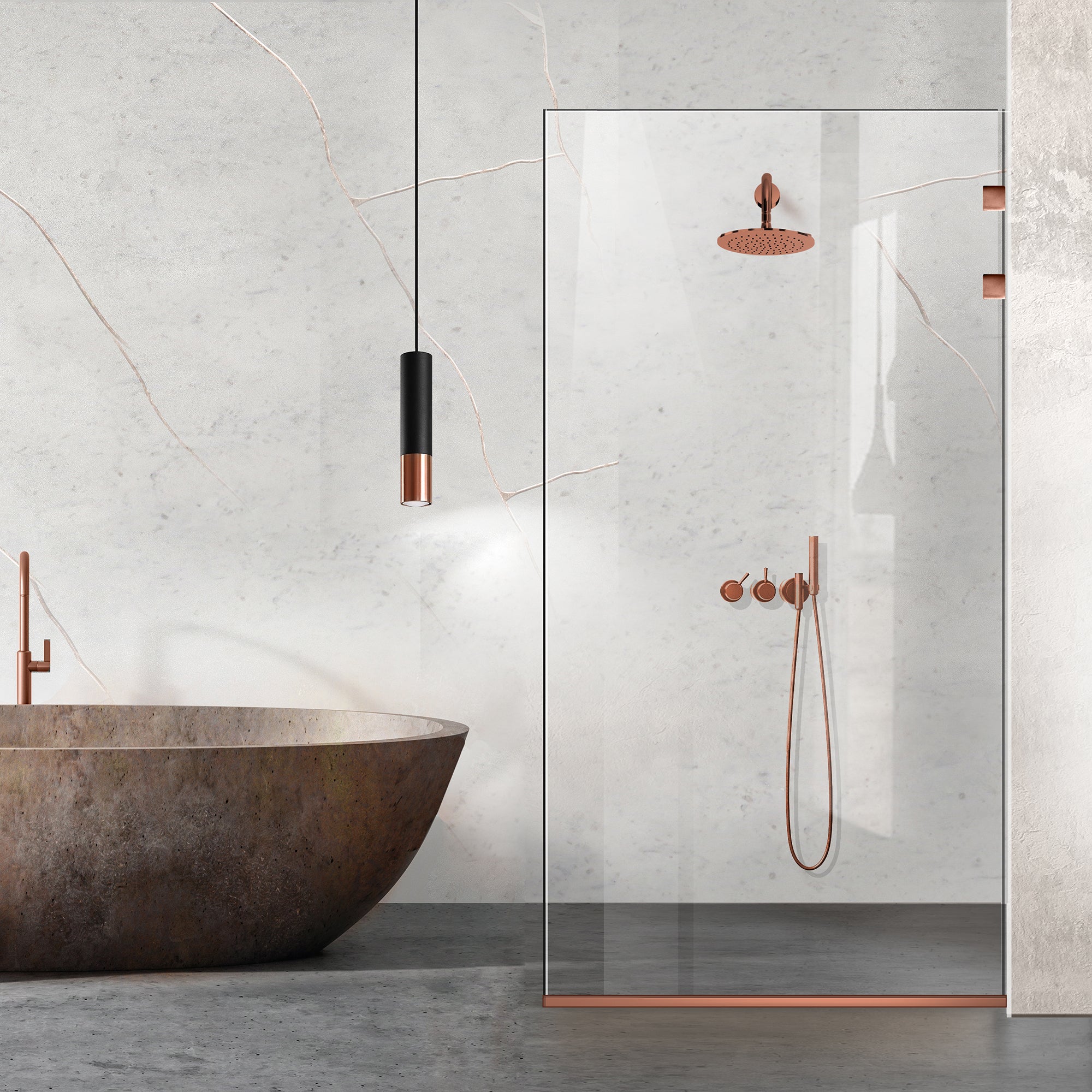 Aqua Elegance® Copper walk-in shower screen, full copper stainless steel hardware, clear tempered glass