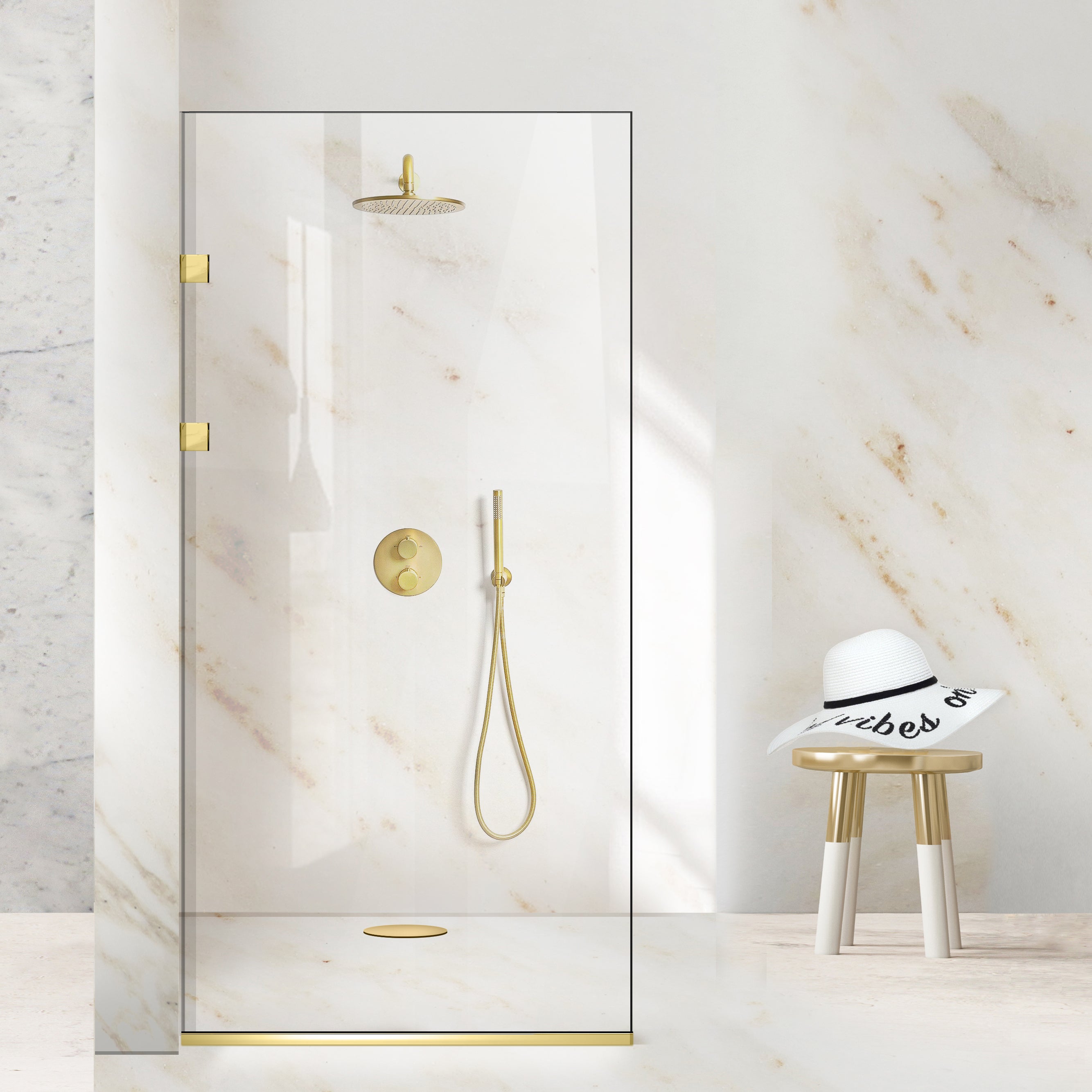 Shower Screens Walk-in, Stainless steel shower wall, gold, #Clear #Crystal clear