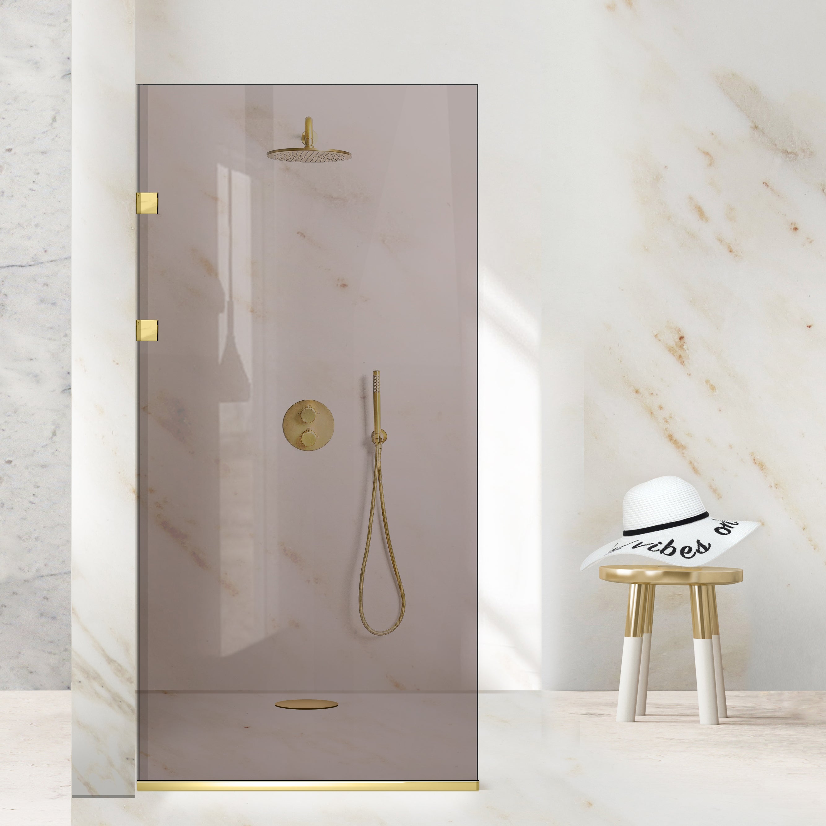 Shower Screens Walk-in, Stainless steel shower wall, gold #Bronze