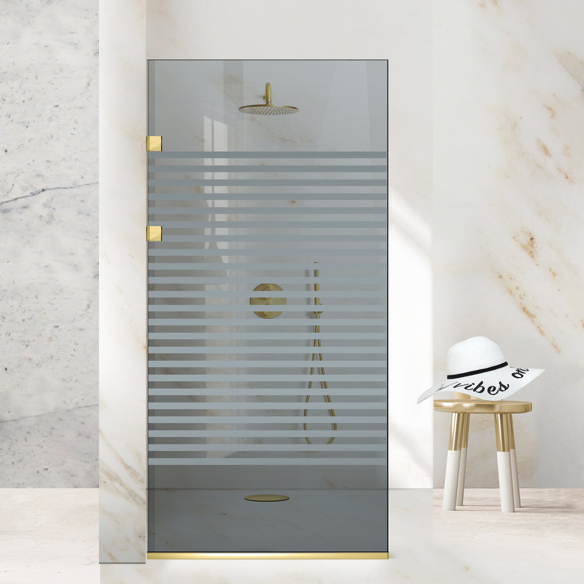 Shower Screens Walk-in, Stainless steel shower wall, gold #Grey
