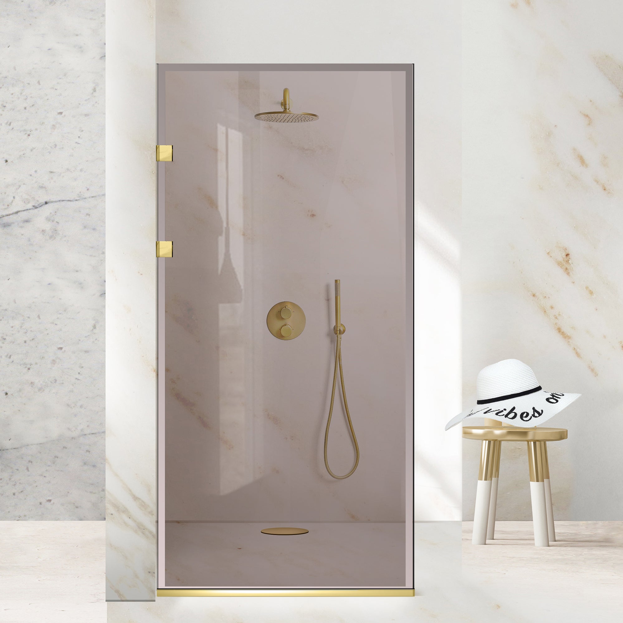 Shower Screens Walk-in, Stainless steel shower wall, gold #Bronze