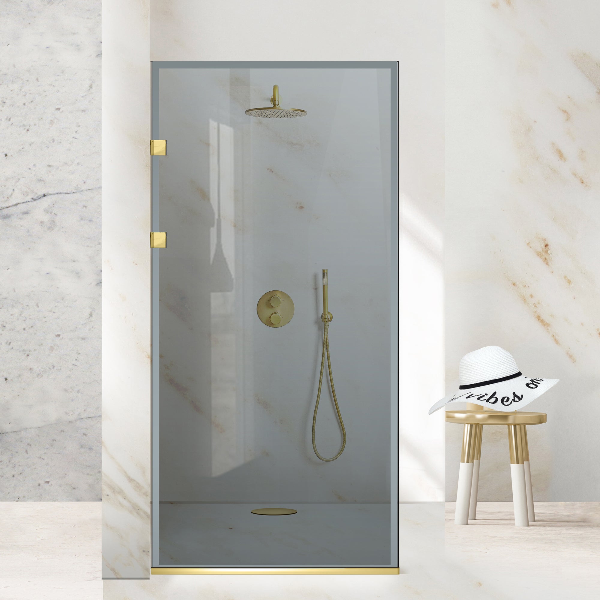 Shower Screens Walk-in, Stainless steel shower wall, gold #Grey