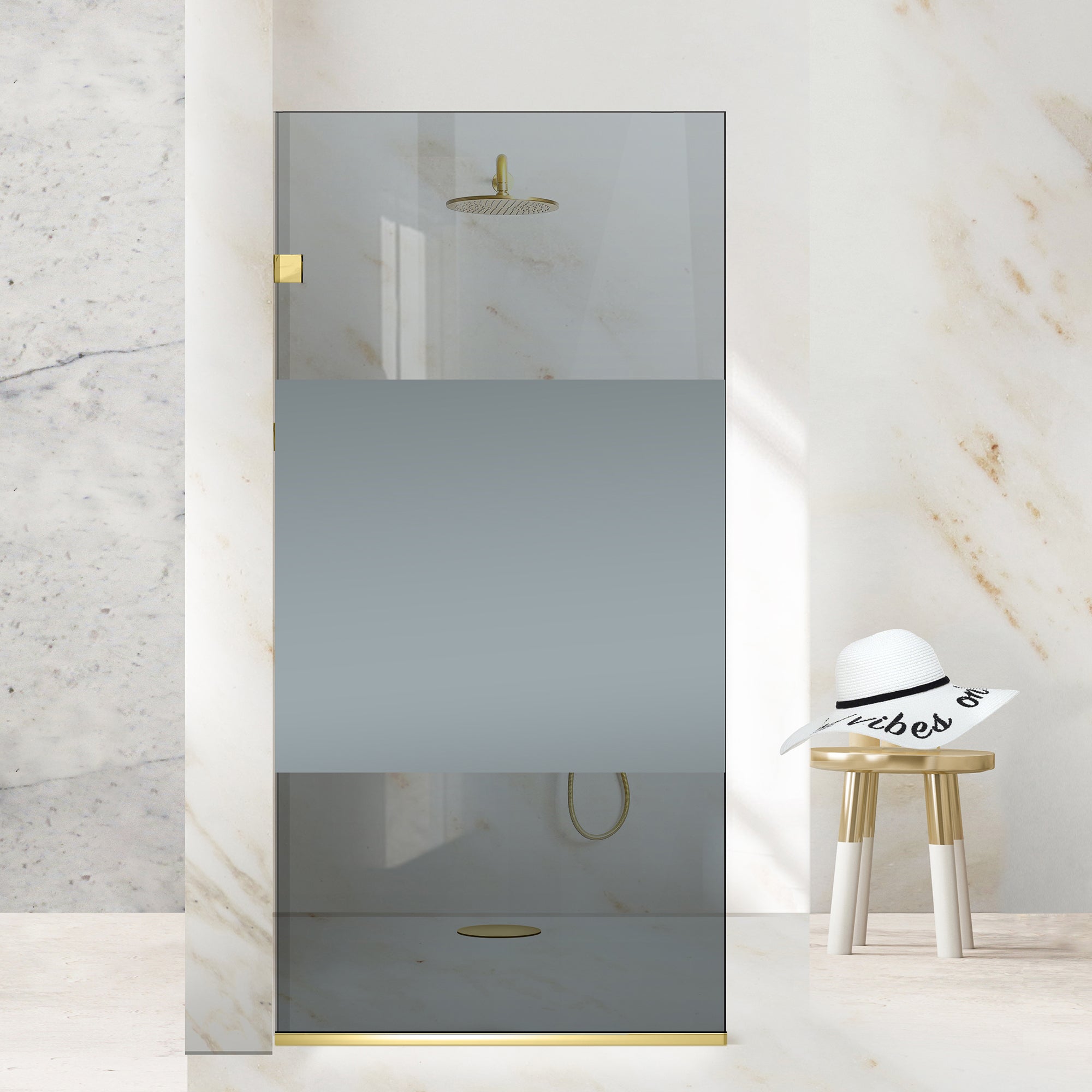 Shower Screens Walk-in, Stainless steel shower wall, gold #Grey