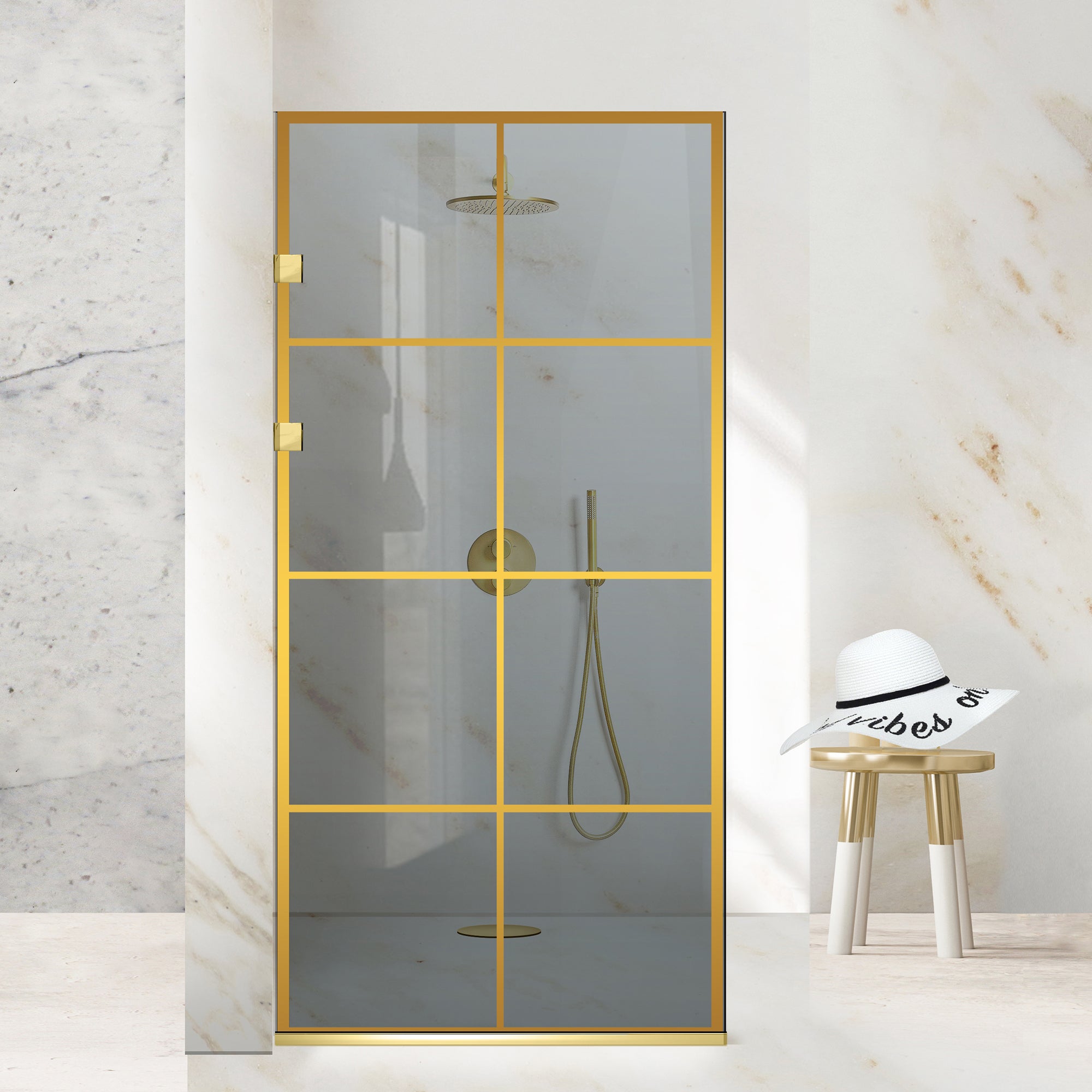 Shower Screens Walk-in, Stainless steel shower wall, gold #Grey