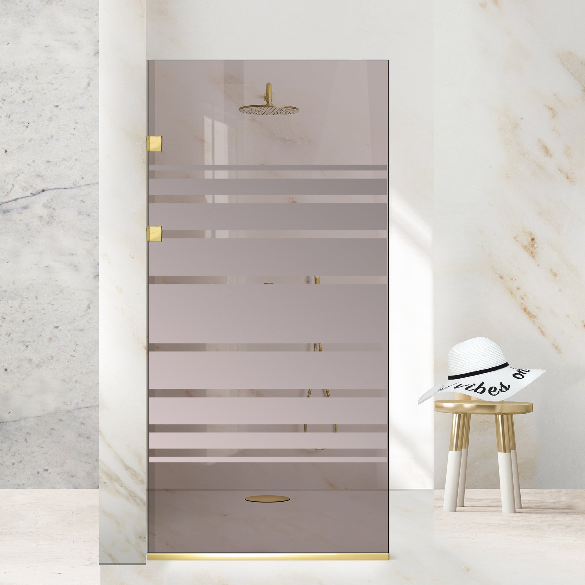 Paravan dus Walk-in, Perete dus Inox, auriu #Bronz