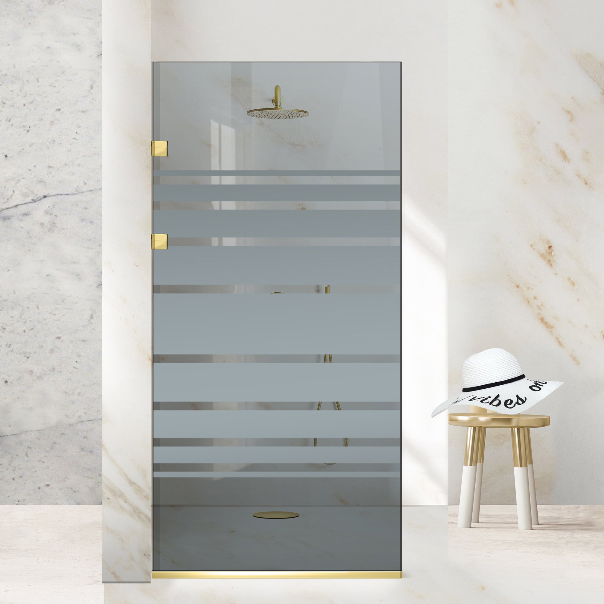 Shower Screens Walk-in, Stainless steel shower wall, gold #Grey